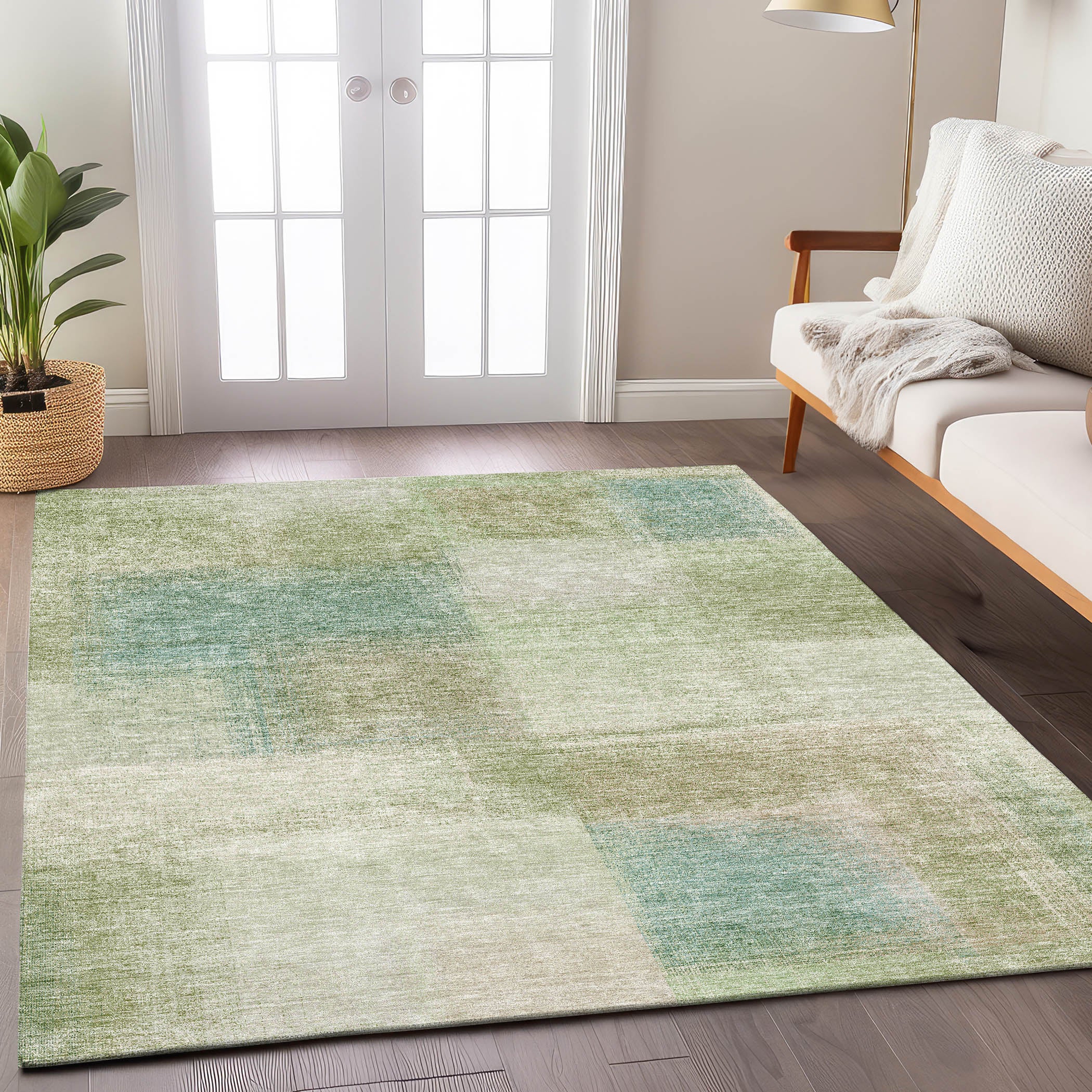Luxury Washable Indoor/Outdoor Transitional TV10 Fern Green Rug 1'8" x 2'6" #shape_Rectangle