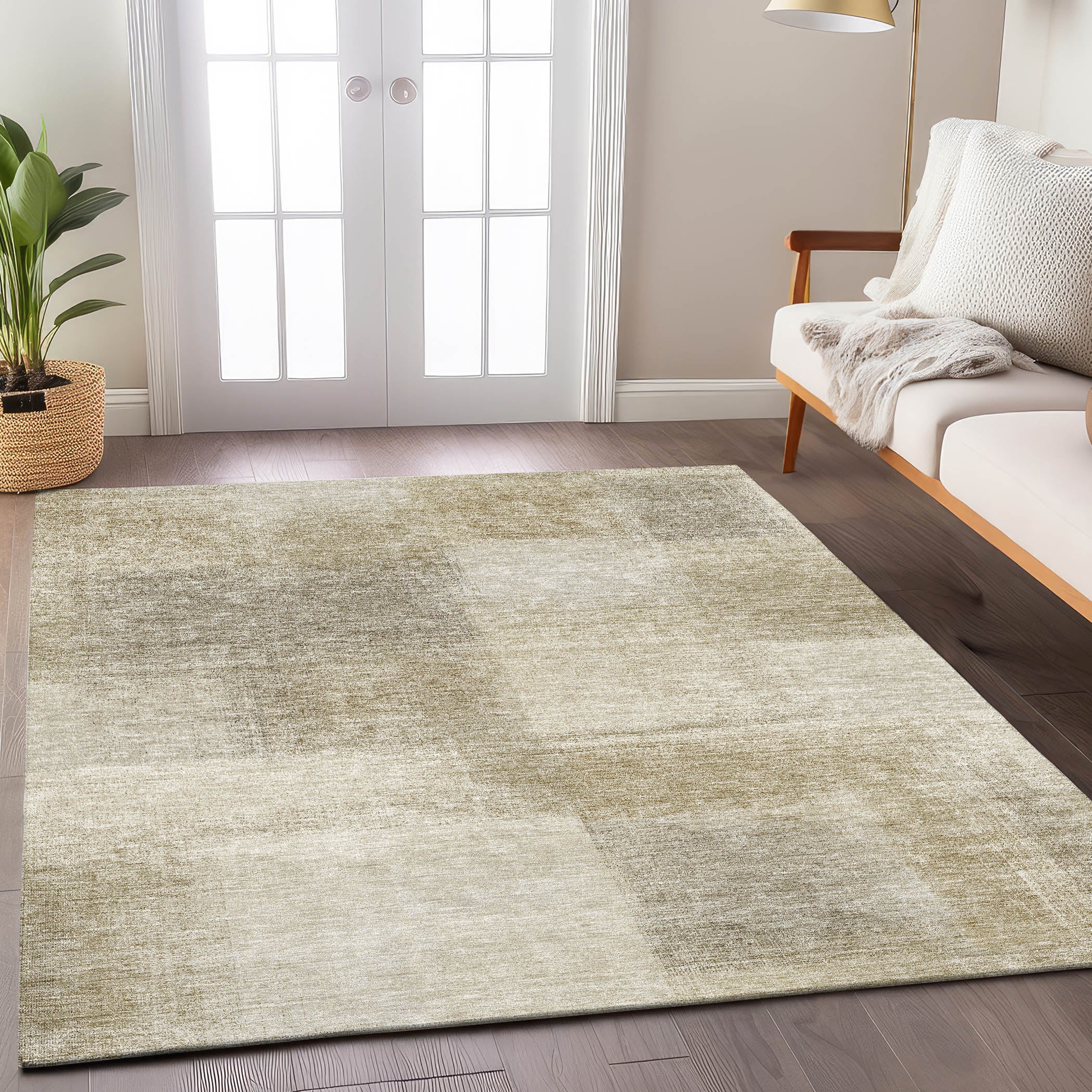 Luxury Washable Indoor/Outdoor Transitional TV10 Taupe Brown Rug 1'8" x 2'6" #shape_Rectangle