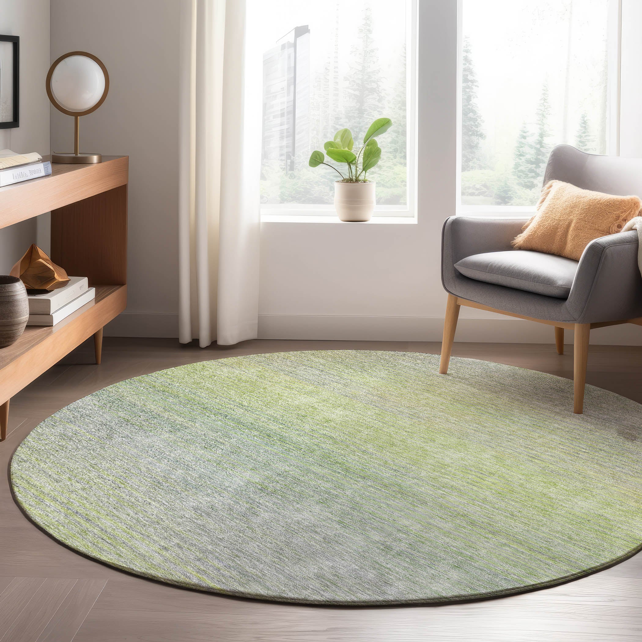 Luxury Washable Indoor/Outdoor Transitional TV11 Aloe Green Rug 8' x 8' #shape_Round