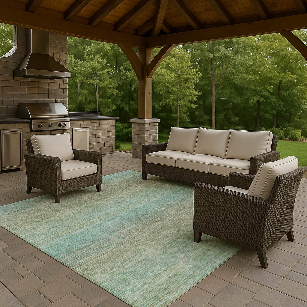 Luxury Washable Indoor/Outdoor Transitional TV11 Teal Rug 1'8" x 2'6" #shape_Rectangle