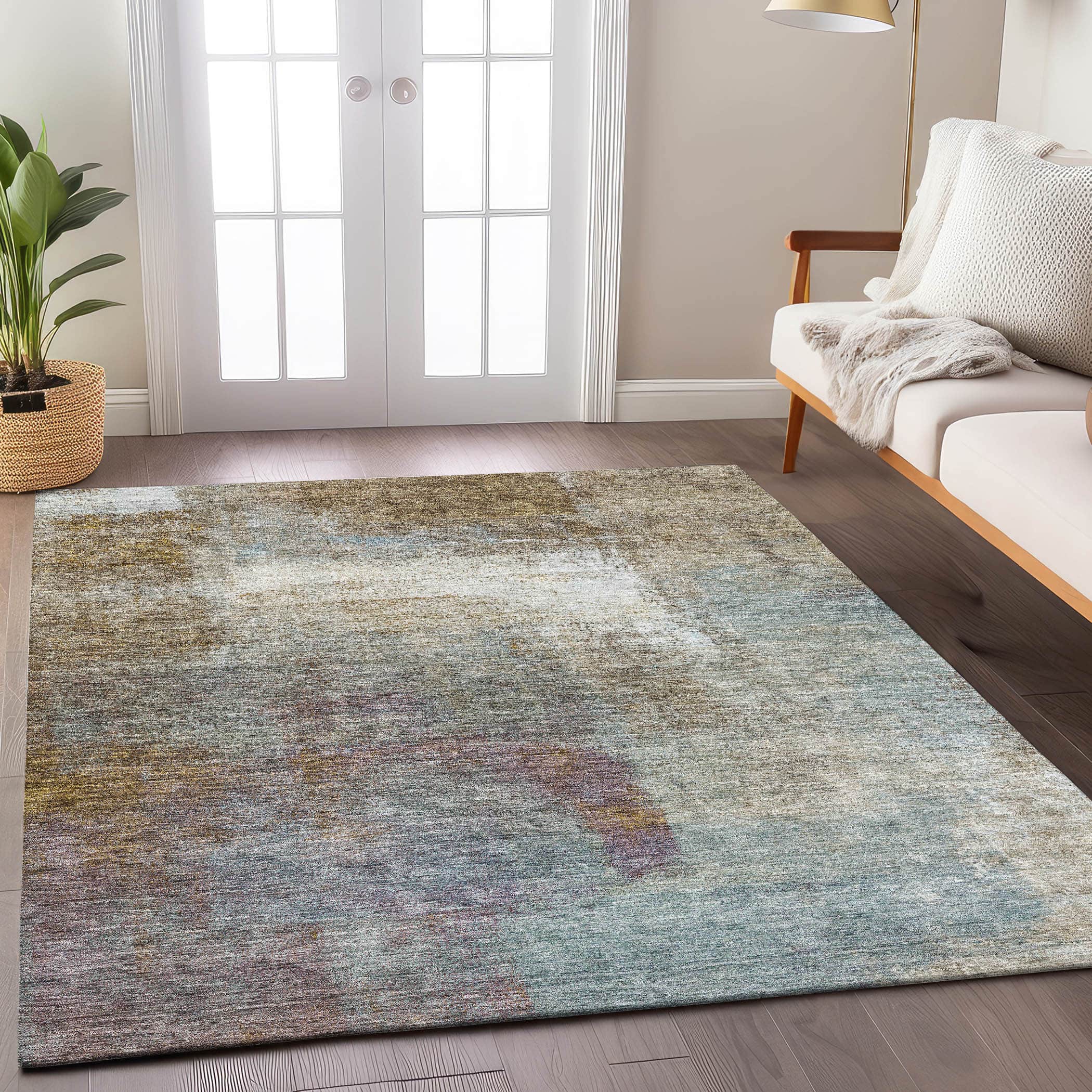 Luxury Washable Indoor/Outdoor Transitional TV12 Mocha Brown Rug 1'8" x 2'6" #shape_Rectangle