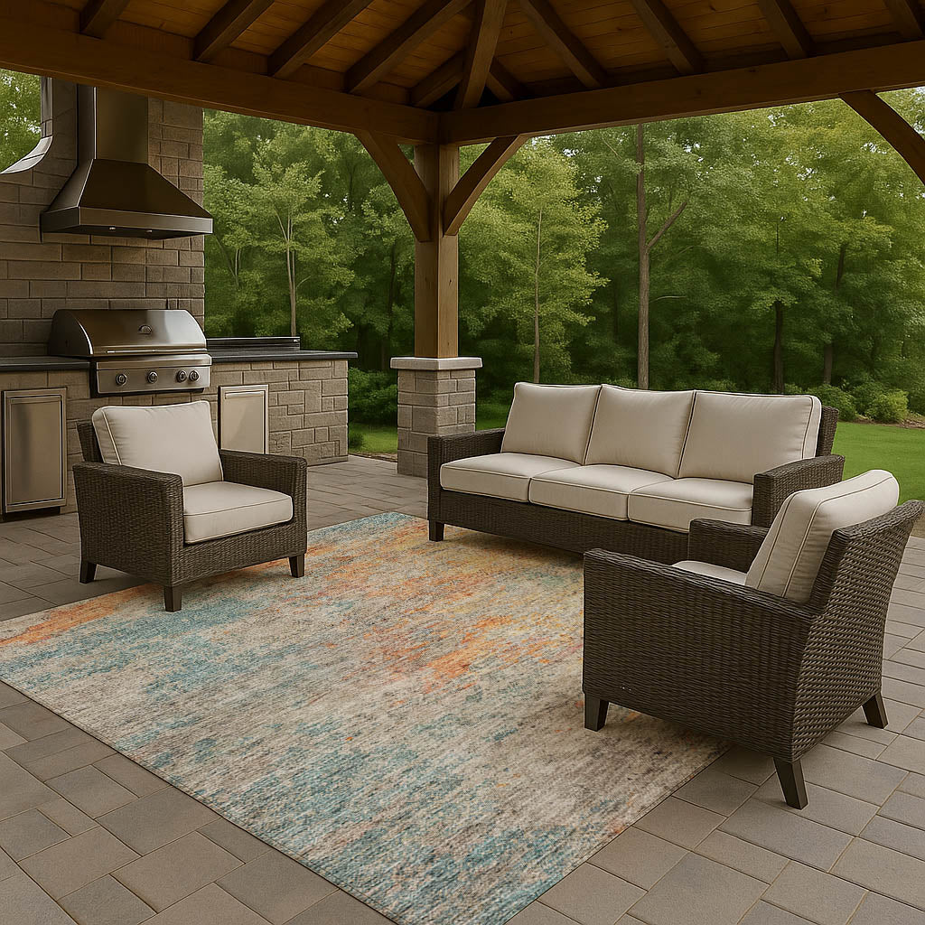 Luxury Washable Indoor/Outdoor Transitional TV13 Teal Rug 1'8" x 2'6" #shape_Rectangle