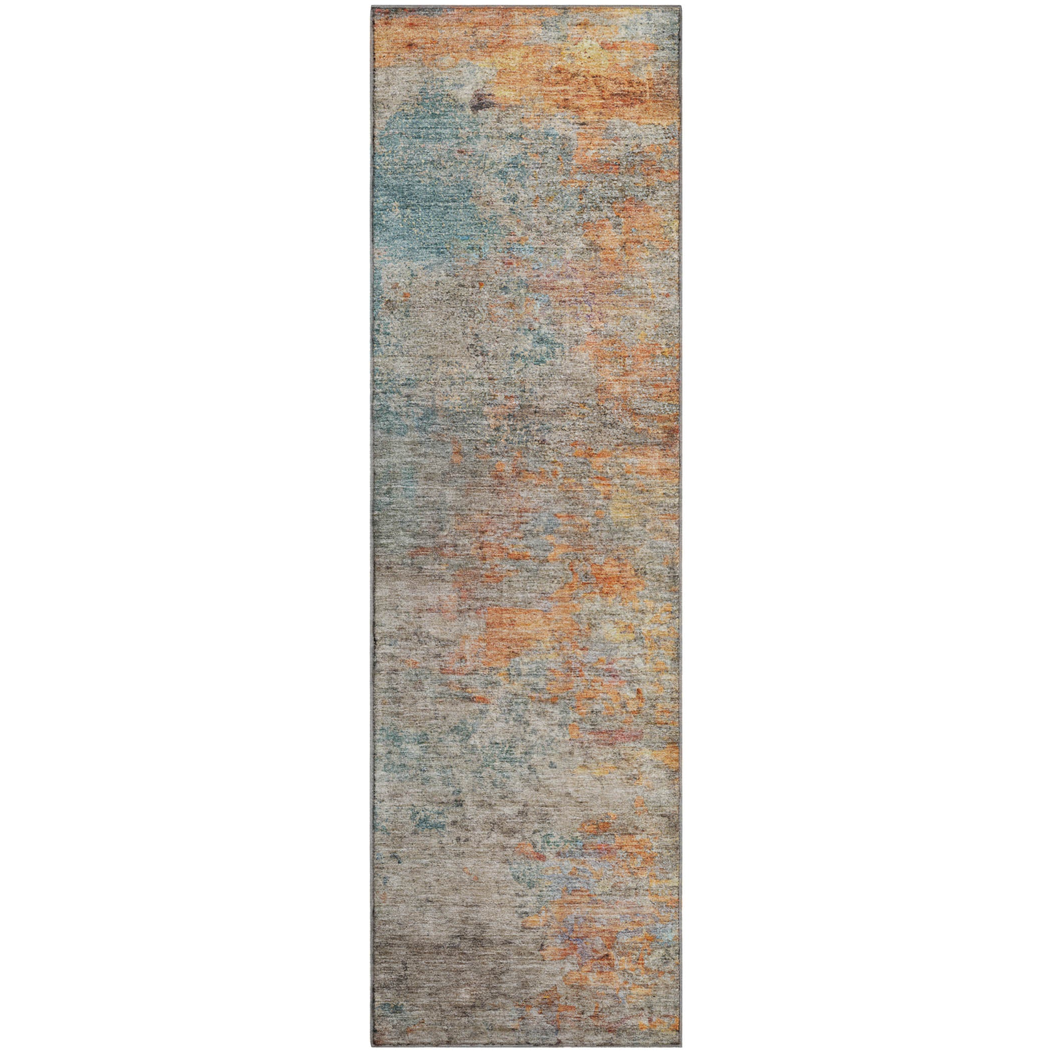 Luxury Washable Indoor/Outdoor Transitional TV13 Teal Rug 2'3" x 7'6" #shape_Runner