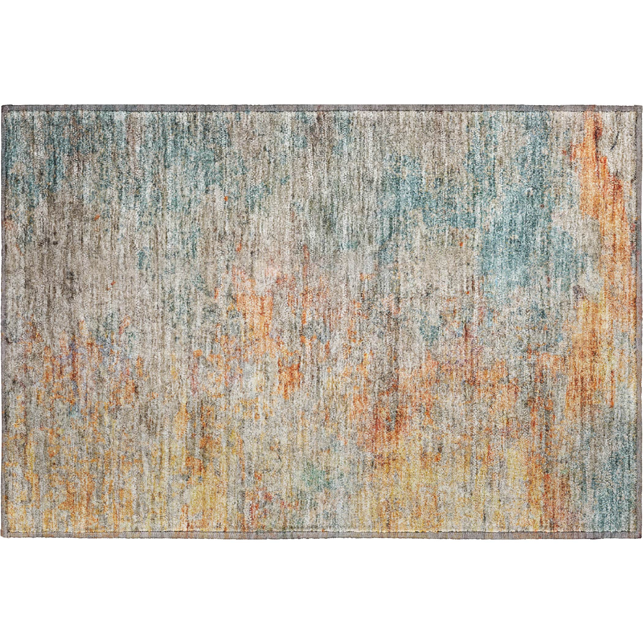 Luxury Washable Indoor/Outdoor Transitional TV13 Teal Rug 1'8" x 2'6" #shape_Rectangle