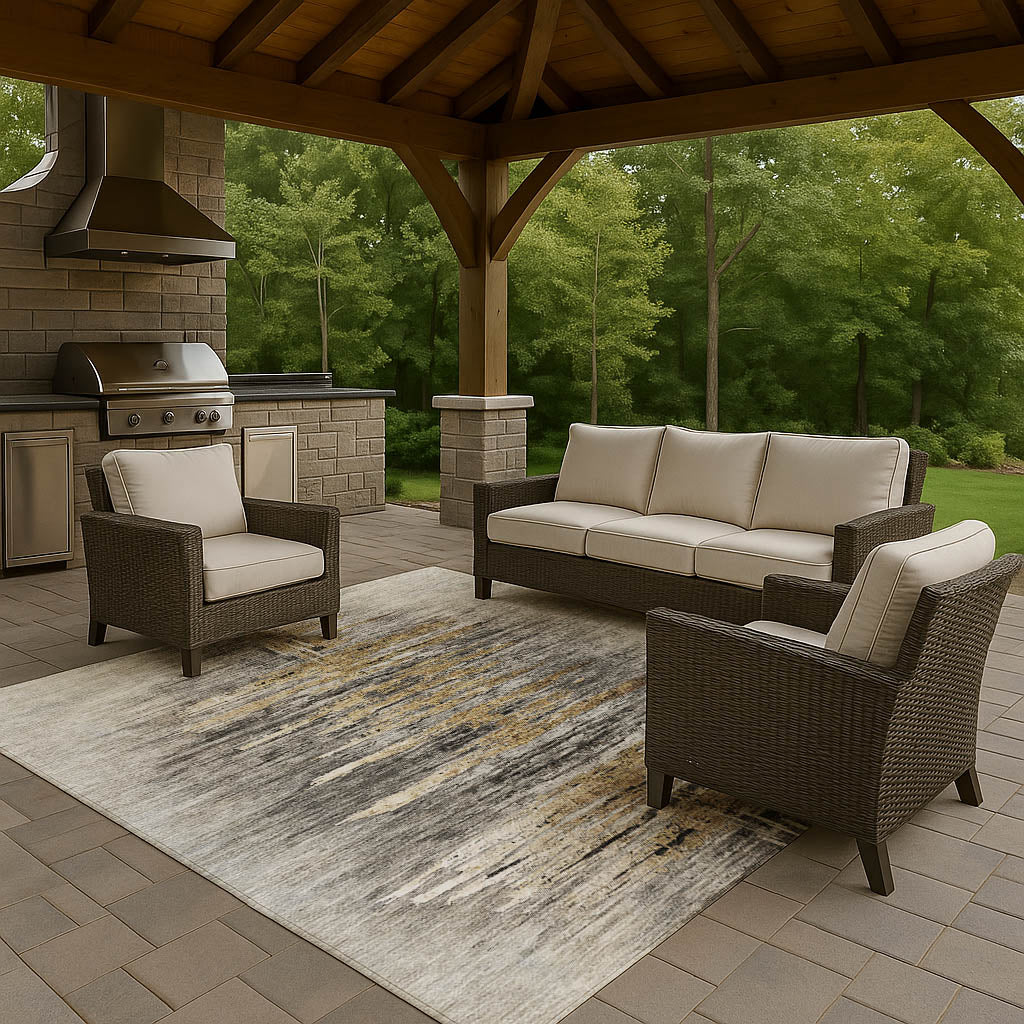 Luxury Washable Indoor/Outdoor Transitional TV14 Gray Rug 1'8" x 2'6" #shape_Rectangle