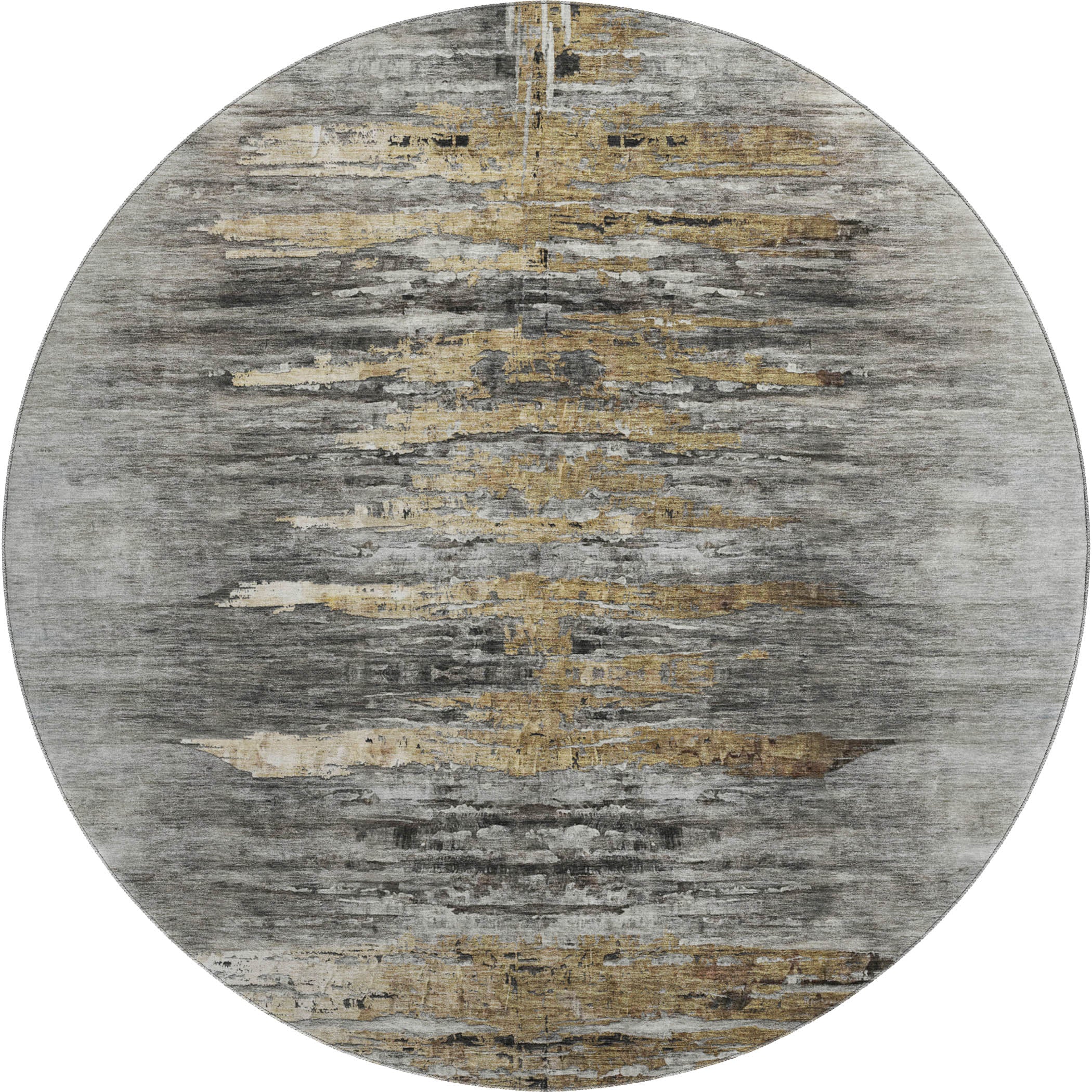 Luxury Washable Indoor/Outdoor Transitional TV14 Gray Rug 8' x 8' #shape_Round