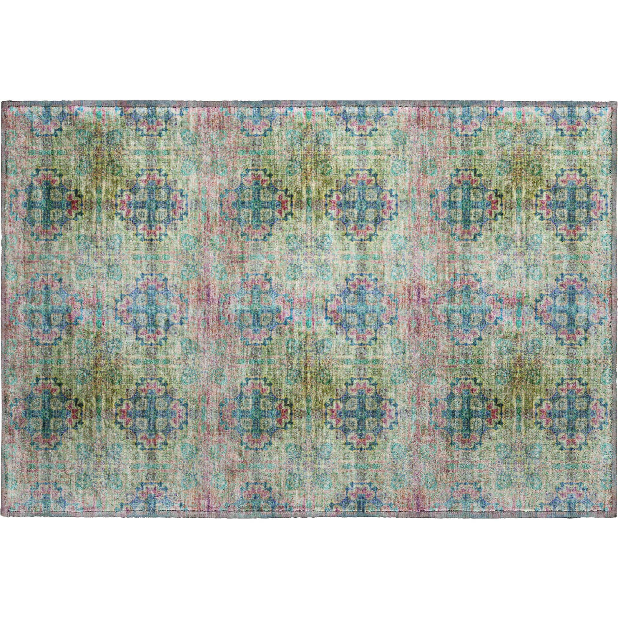 Luxury Washable Indoor/Outdoor Transitional TV16 Green Rug 1'8" x 2'6" #shape_Rectangle
