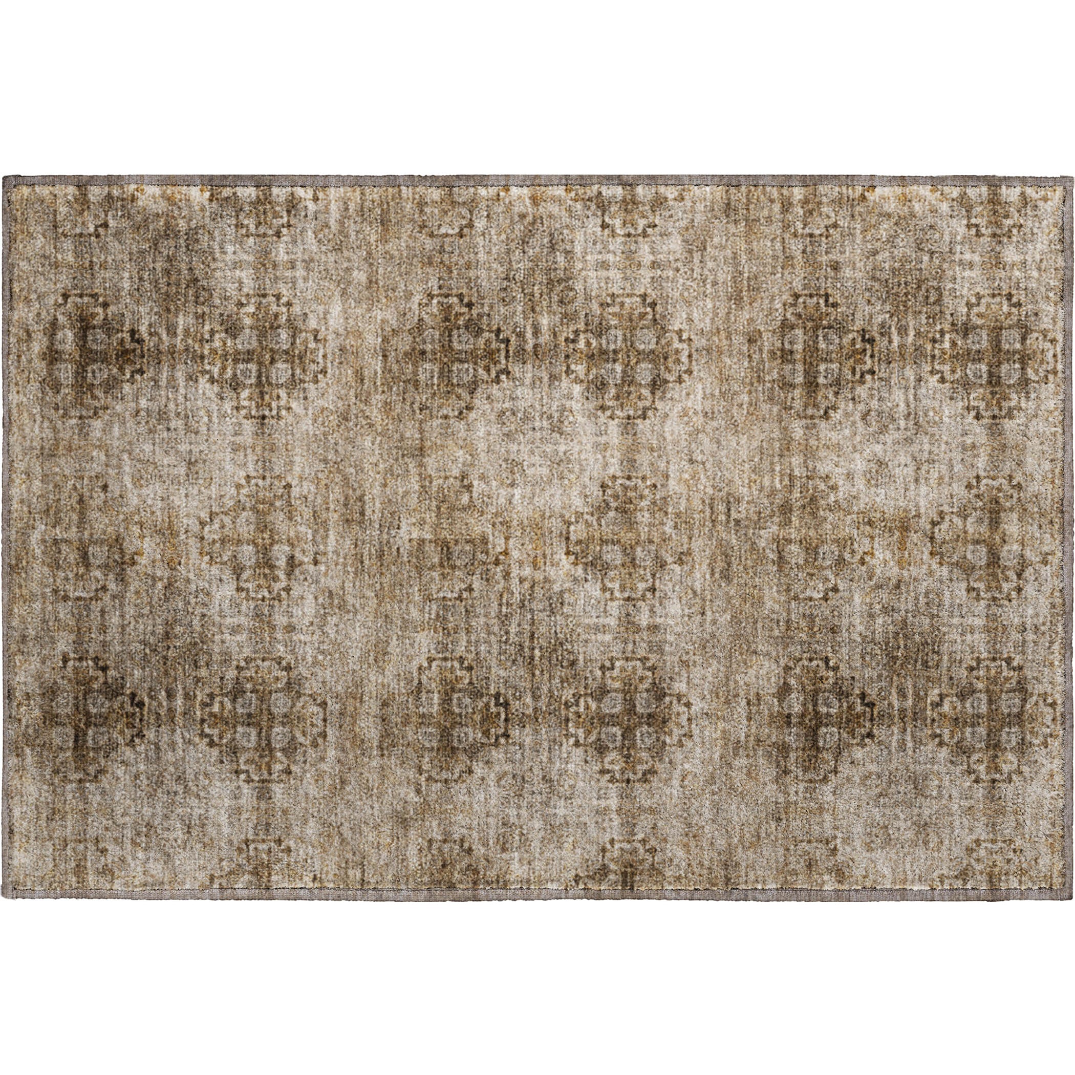 Luxury Washable Indoor/Outdoor Transitional TV16 Taupe Brown Rug 1'8" x 2'6" #shape_Rectangle