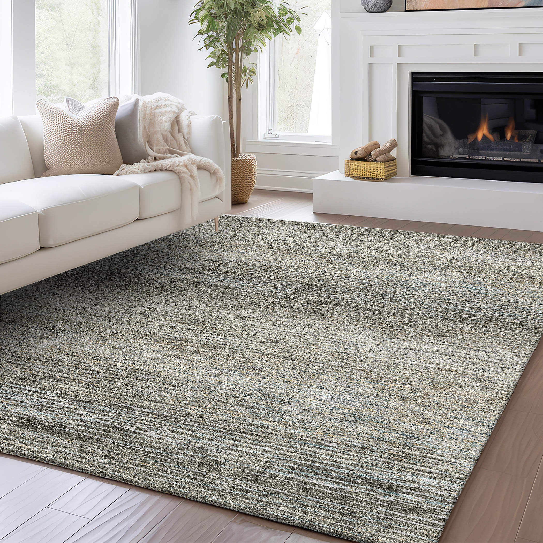 Luxury Washable Indoor/Outdoor Transitional TV1 Taupe Brown Rug 1'8" x 2'6" #shape_Rectangle