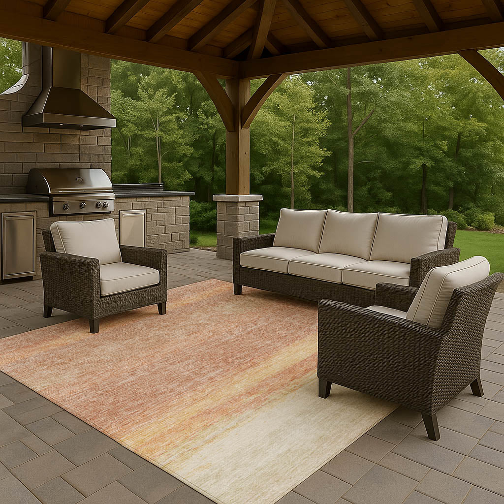 Luxury Washable Indoor/Outdoor Transitional TV2 Salmon Orange Rug 1'8" x 2'6" #shape_Rectangle