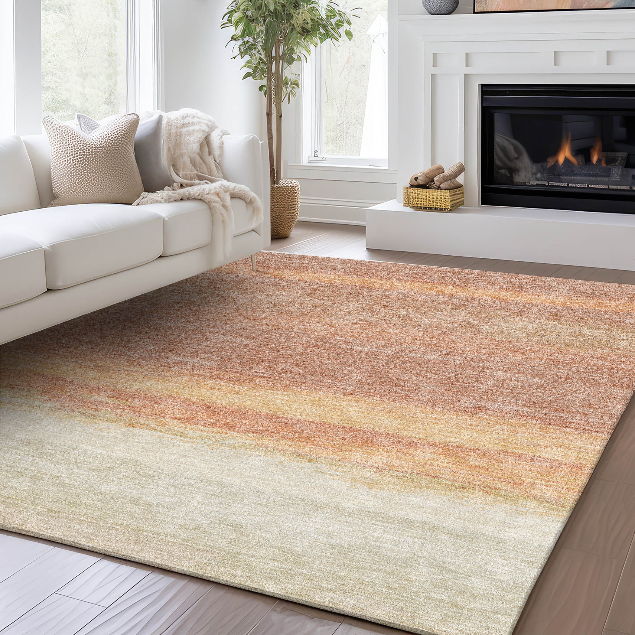 Luxury Washable Indoor/Outdoor Transitional TV2 Salmon Orange Rug 1'8" x 2'6" #shape_Rectangle