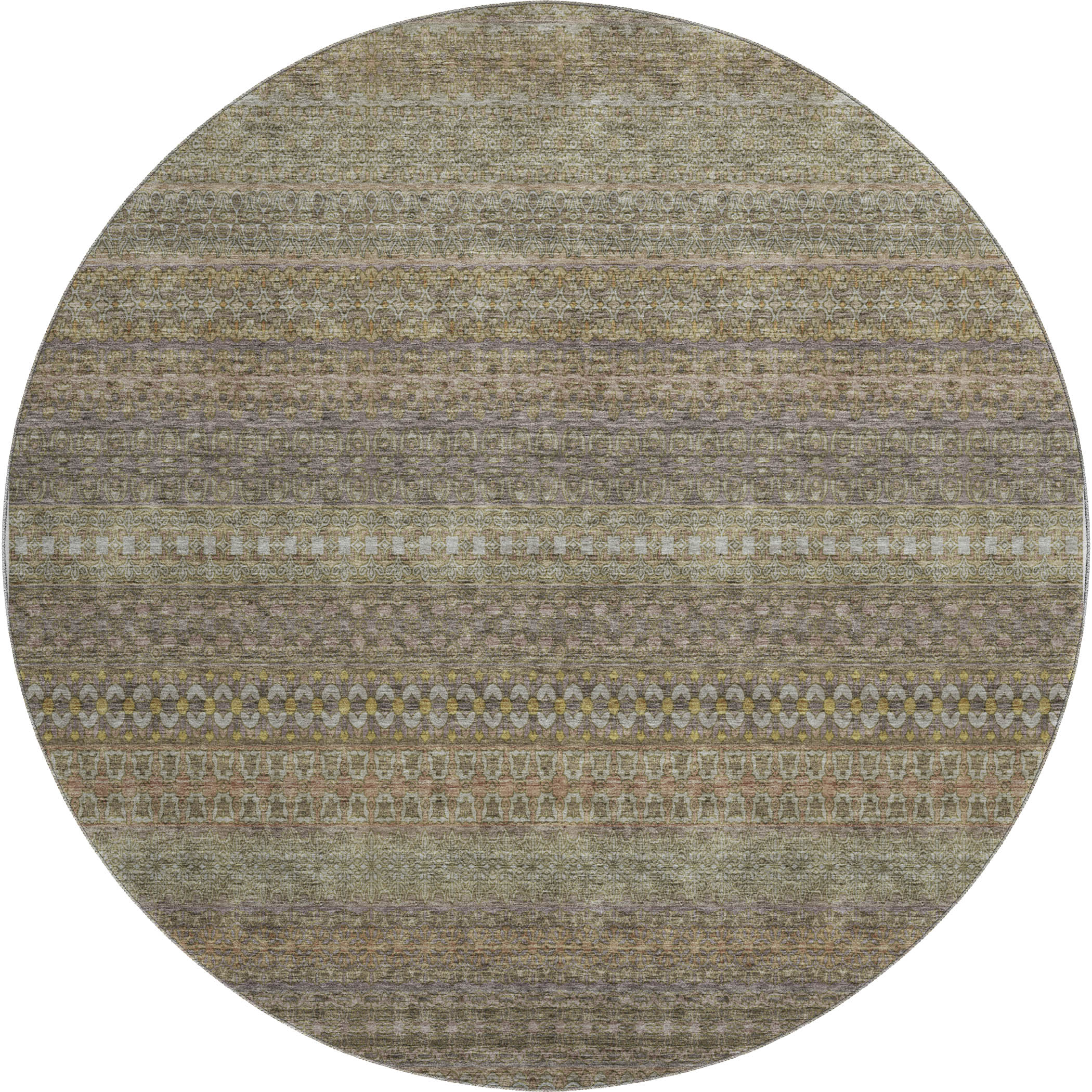 Luxury Washable Indoor/Outdoor Transitional TV3 Khaki Brown Rug 8' x 8' #shape_Round