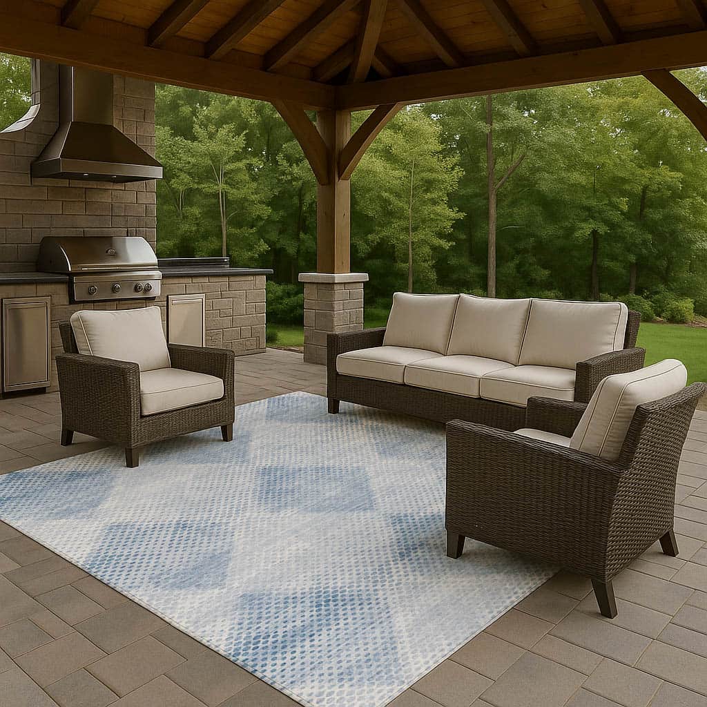 Luxury Washable Indoor/Outdoor Transitional TV4 Blue Rug 1'8" x 2'6" #shape_Rectangle