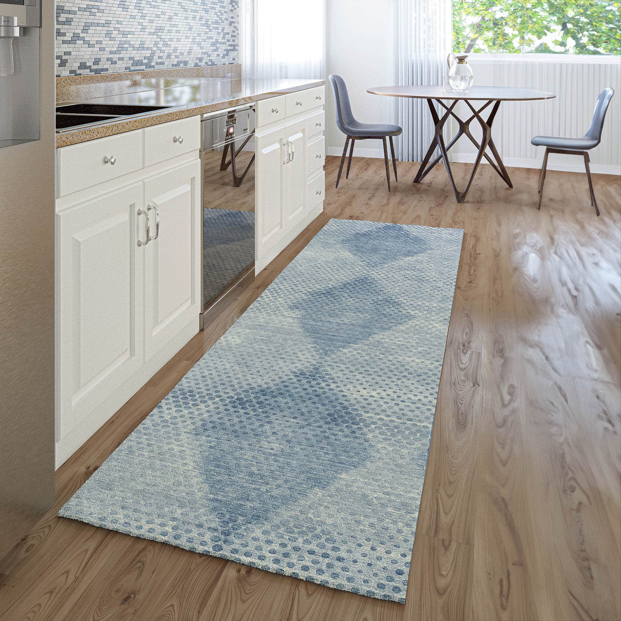Luxury Washable Indoor/Outdoor Transitional TV4 Blue Rug 2'3" x 7'6" #shape_Runner