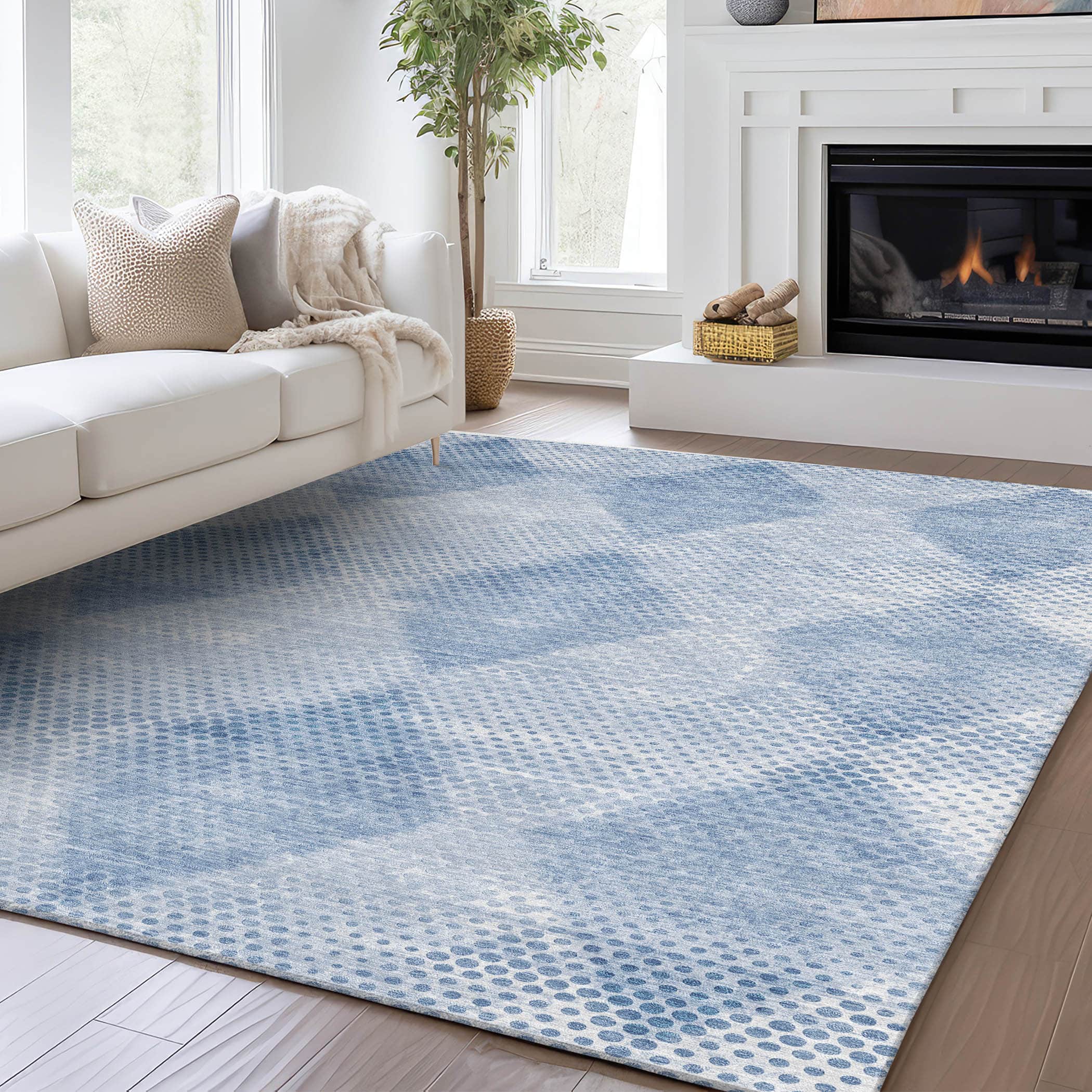 Luxury Washable Indoor/Outdoor Transitional TV4 Blue Rug 1'8" x 2'6" #shape_Rectangle