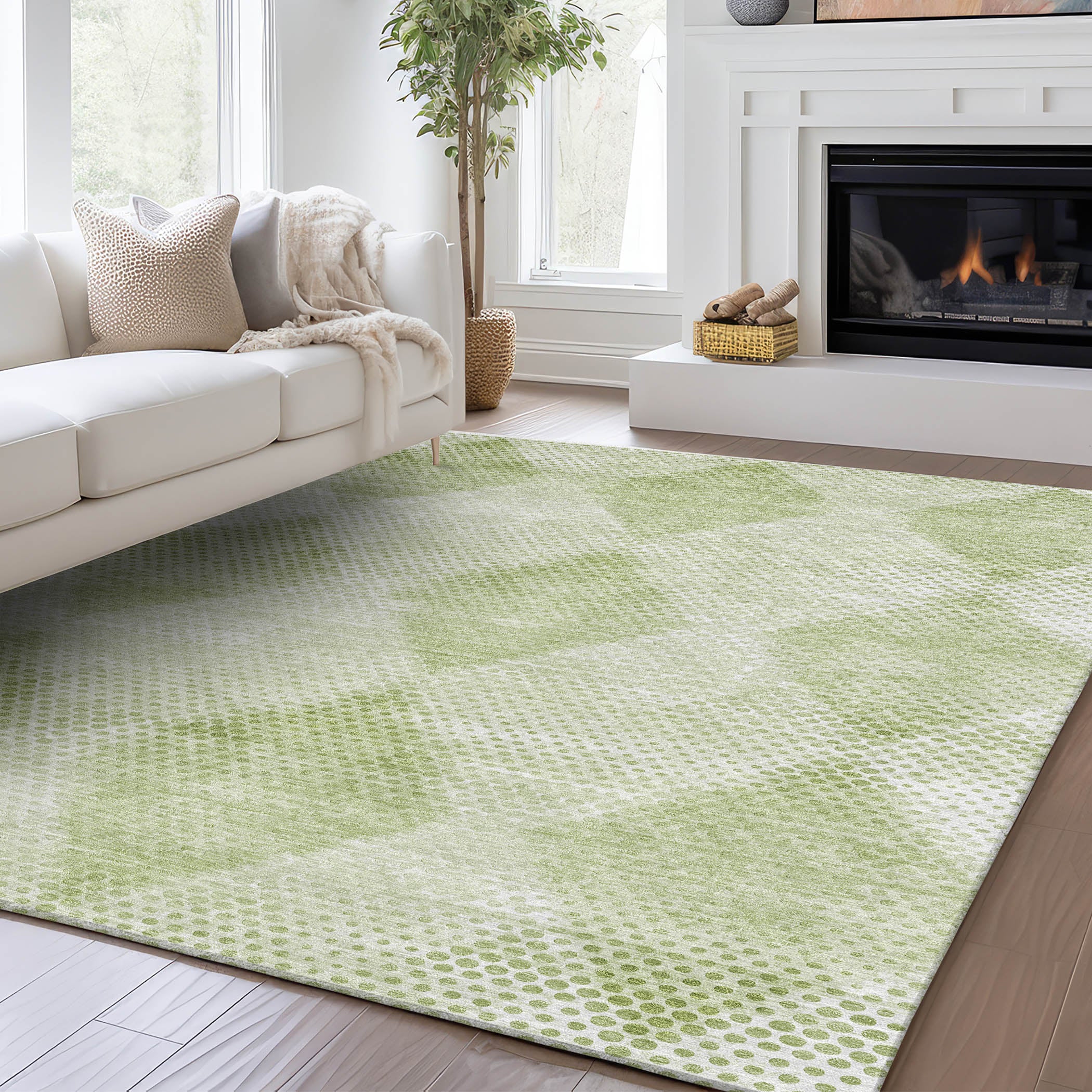 Luxury Washable Indoor/Outdoor Transitional TV4 Mint Green Rug 1'8" x 2'6" #shape_Rectangle