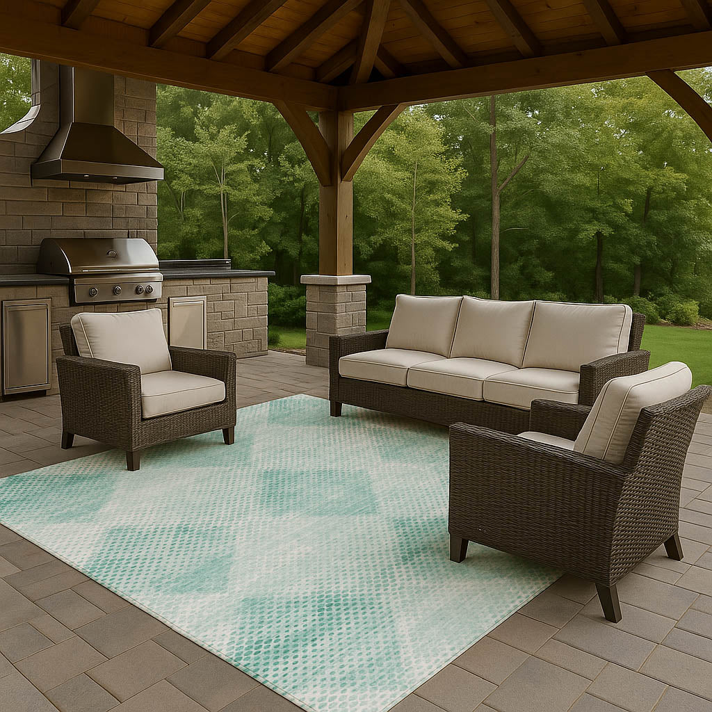 Luxury Washable Indoor/Outdoor Transitional TV4 Teal Rug 1'8" x 2'6" #shape_Rectangle
