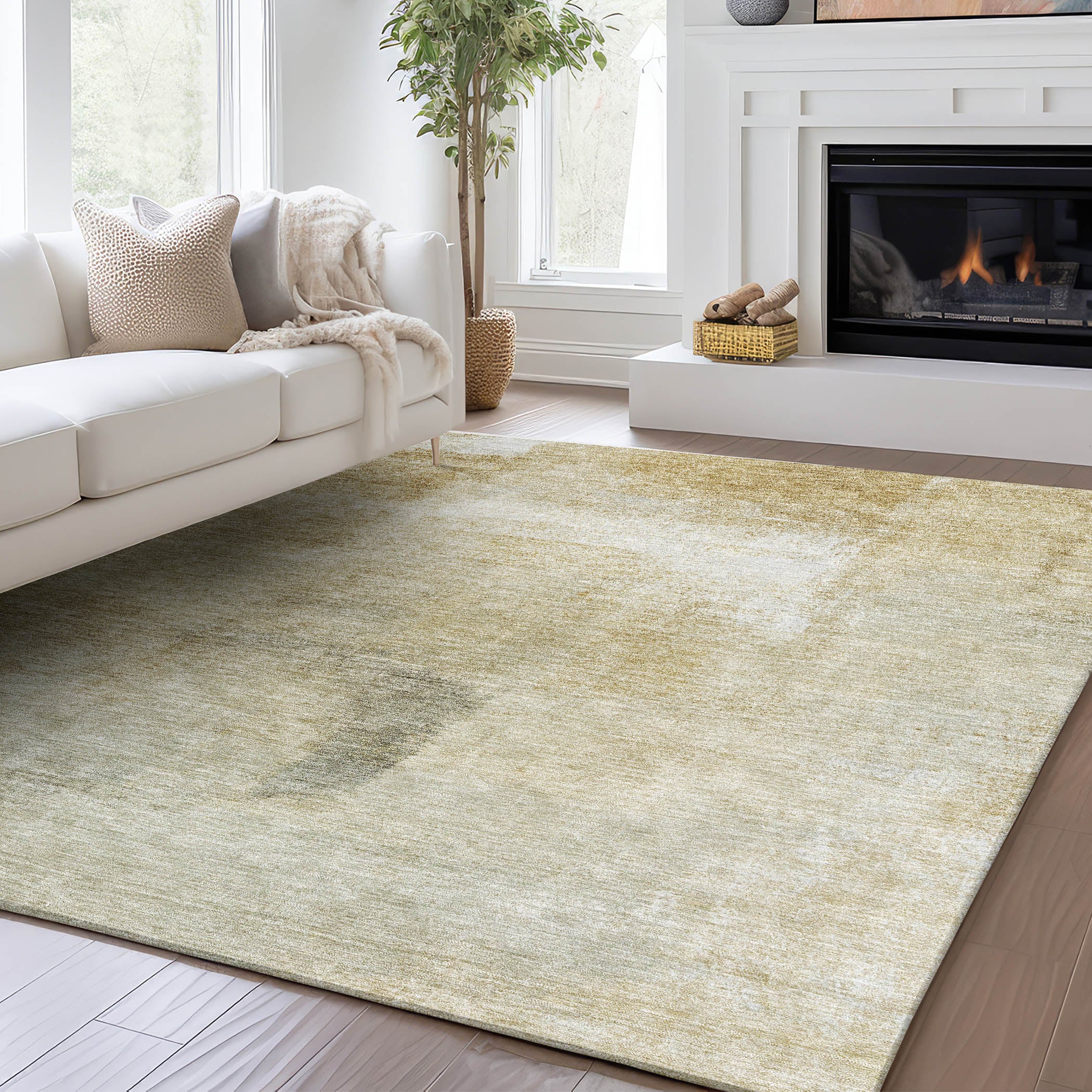 Luxury Washable Indoor/Outdoor Transitional TV5 Wheat Gold Rug 1'8" x 2'6" #shape_Rectangle