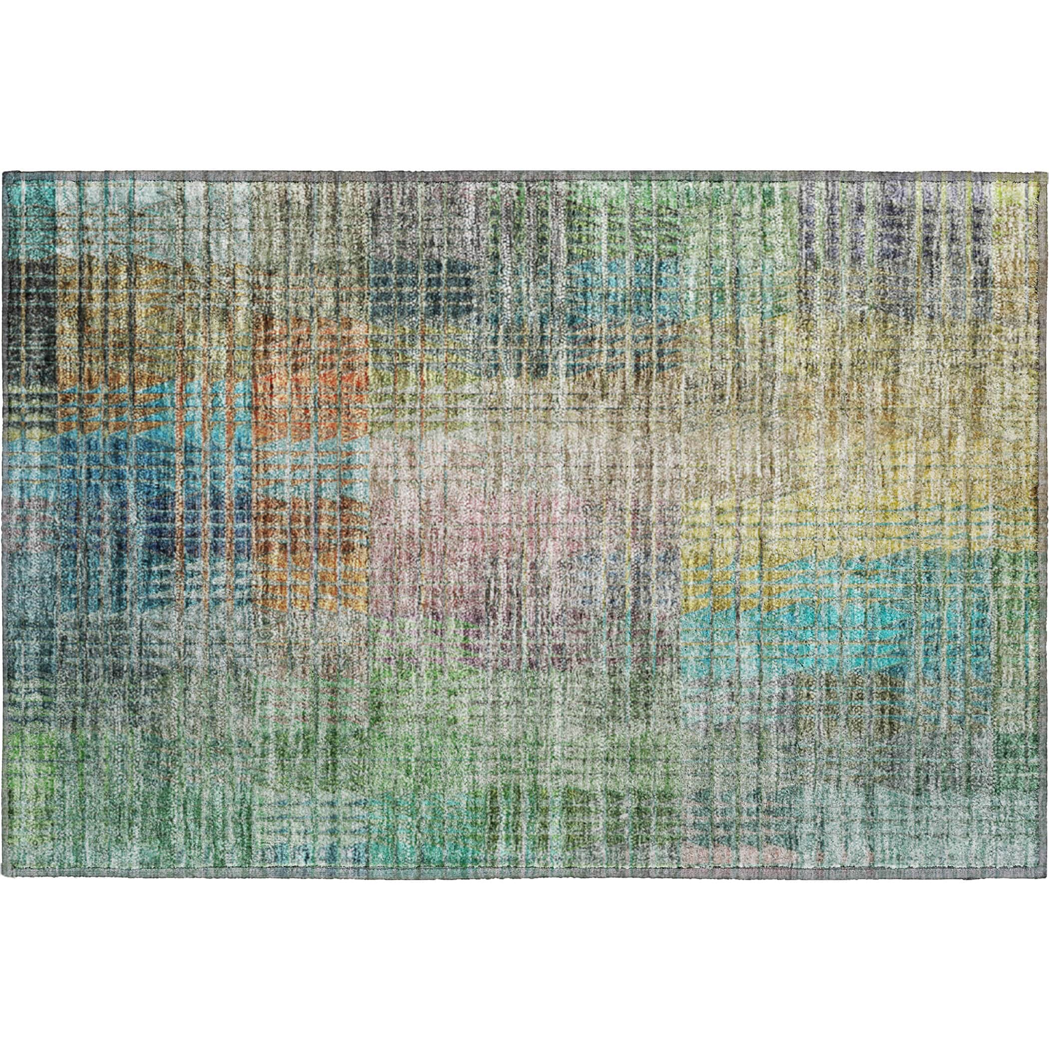 Luxury Washable Indoor/Outdoor Transitional TV6 Green Rug 1'8" x 2'6" #shape_Rectangle