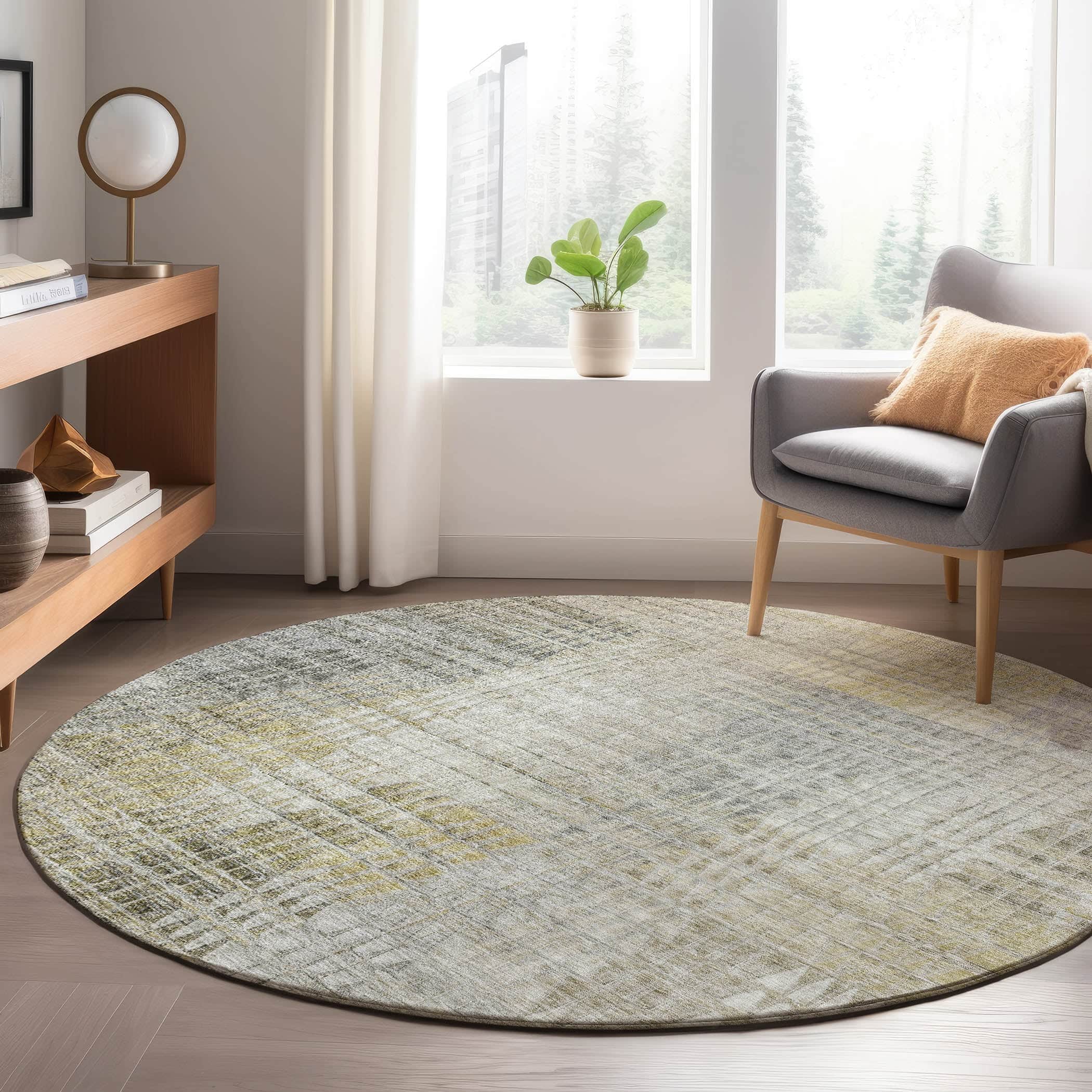 Luxury Washable Indoor/Outdoor Transitional TV6 Taupe Brown Rug 8' x 8' #shape_Round