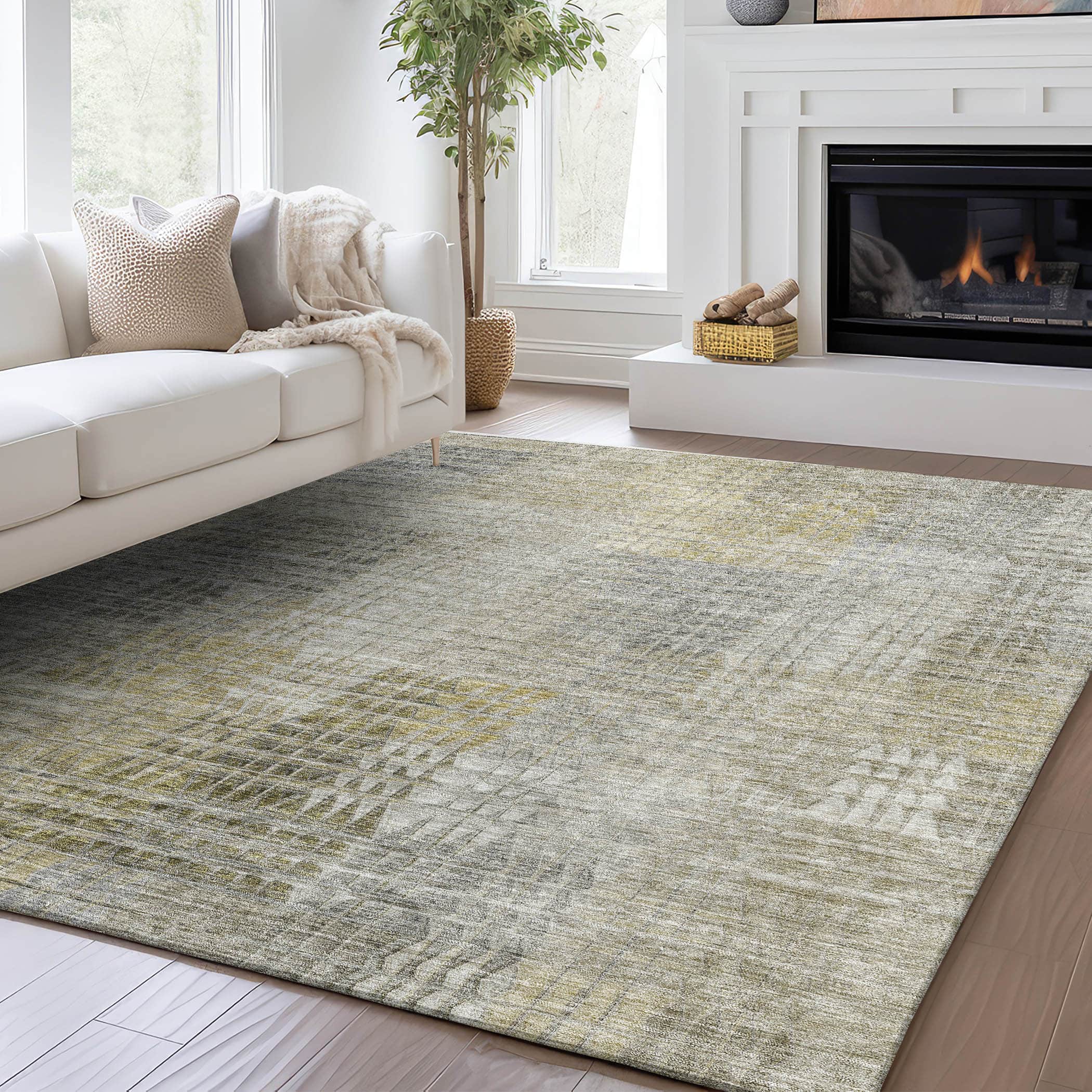Luxury Washable Indoor/Outdoor Transitional TV6 Taupe Brown Rug 1'8" x 2'6" #shape_Rectangle