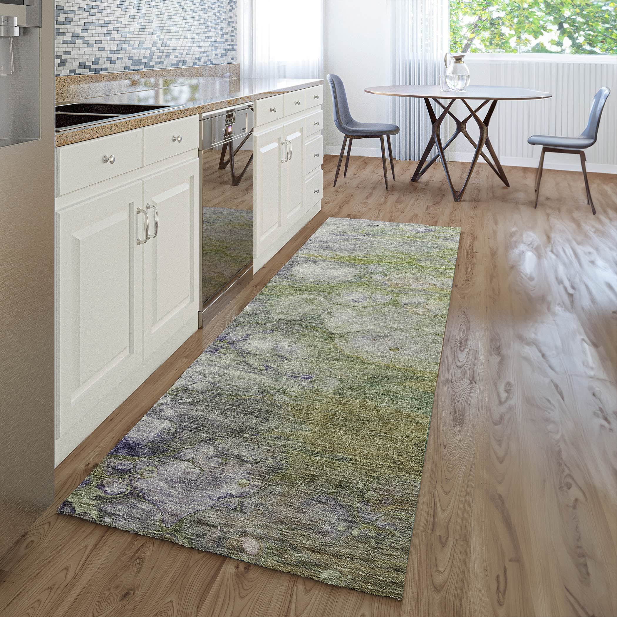 Luxury Washable Indoor/Outdoor Transitional TV7 Aloe Green Rug 2'3" x 7'6" #shape_Runner