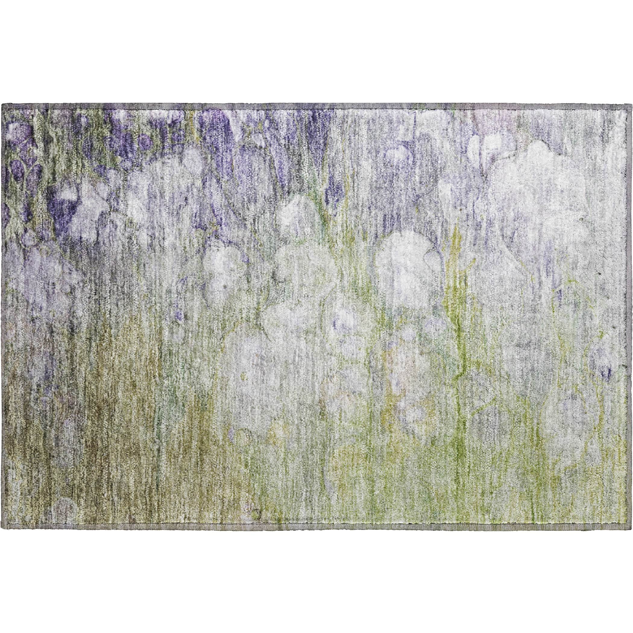 Luxury Washable Indoor/Outdoor Transitional TV7 Aloe Green Rug 1'8" x 2'6" #shape_Rectangle