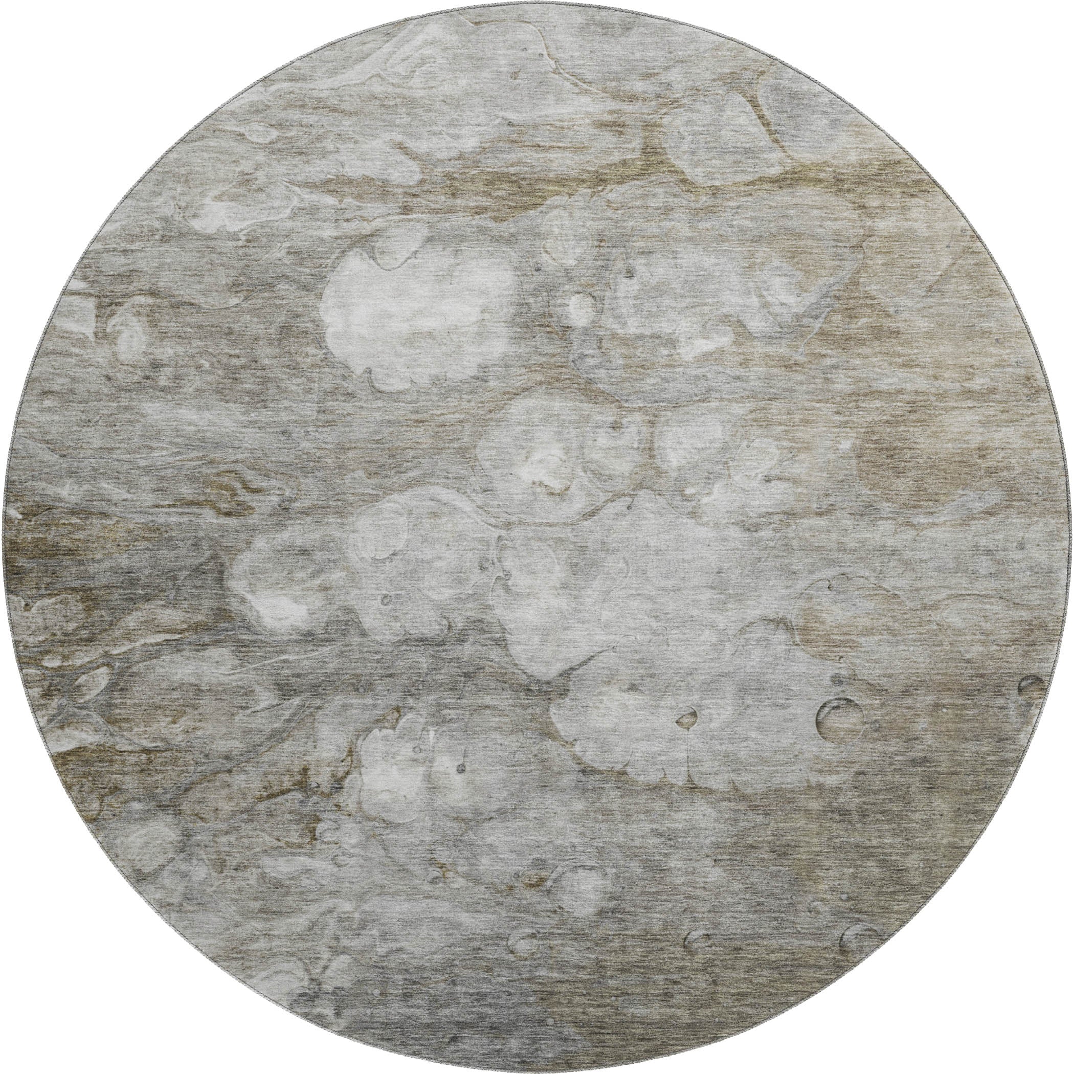 Luxury Washable Indoor/Outdoor Transitional TV7 Taupe Brown Rug 8' x 8' #shape_Round