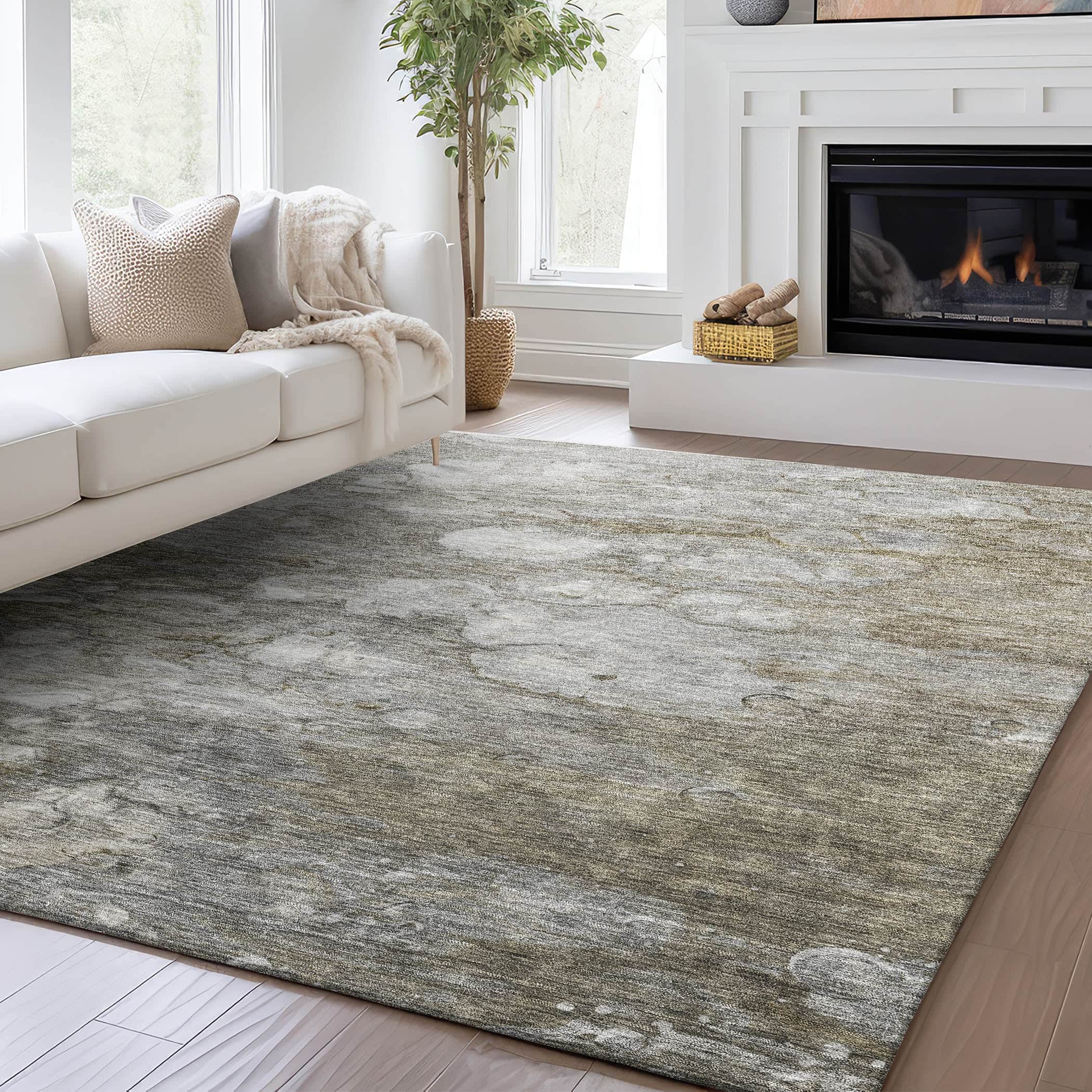 Luxury Washable Indoor/Outdoor Transitional TV7 Taupe Brown Rug 1'8" x 2'6" #shape_Rectangle