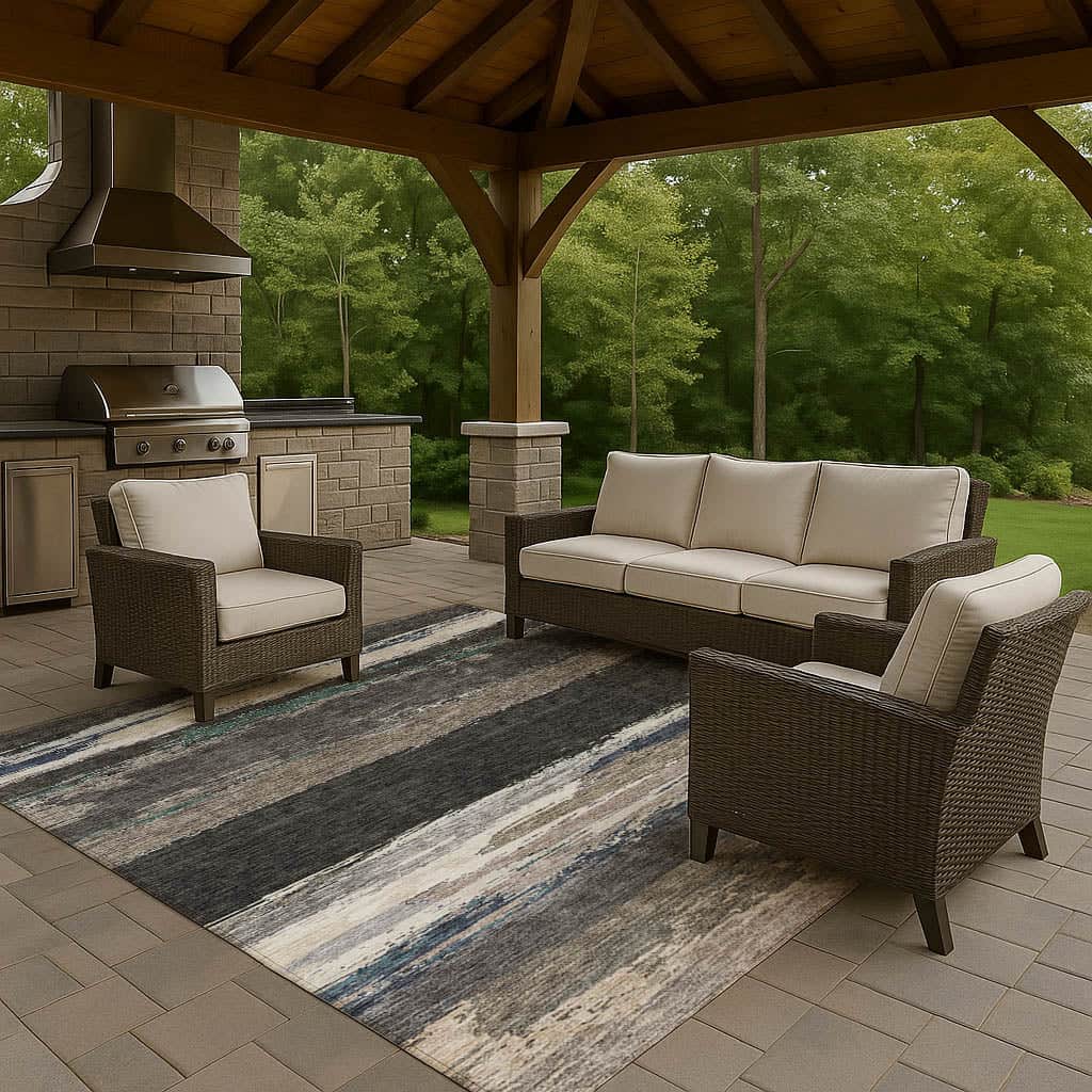 Luxury Washable Indoor/Outdoor Transitional TV8 Black Rug 1'8" x 2'6" #shape_Rectangle