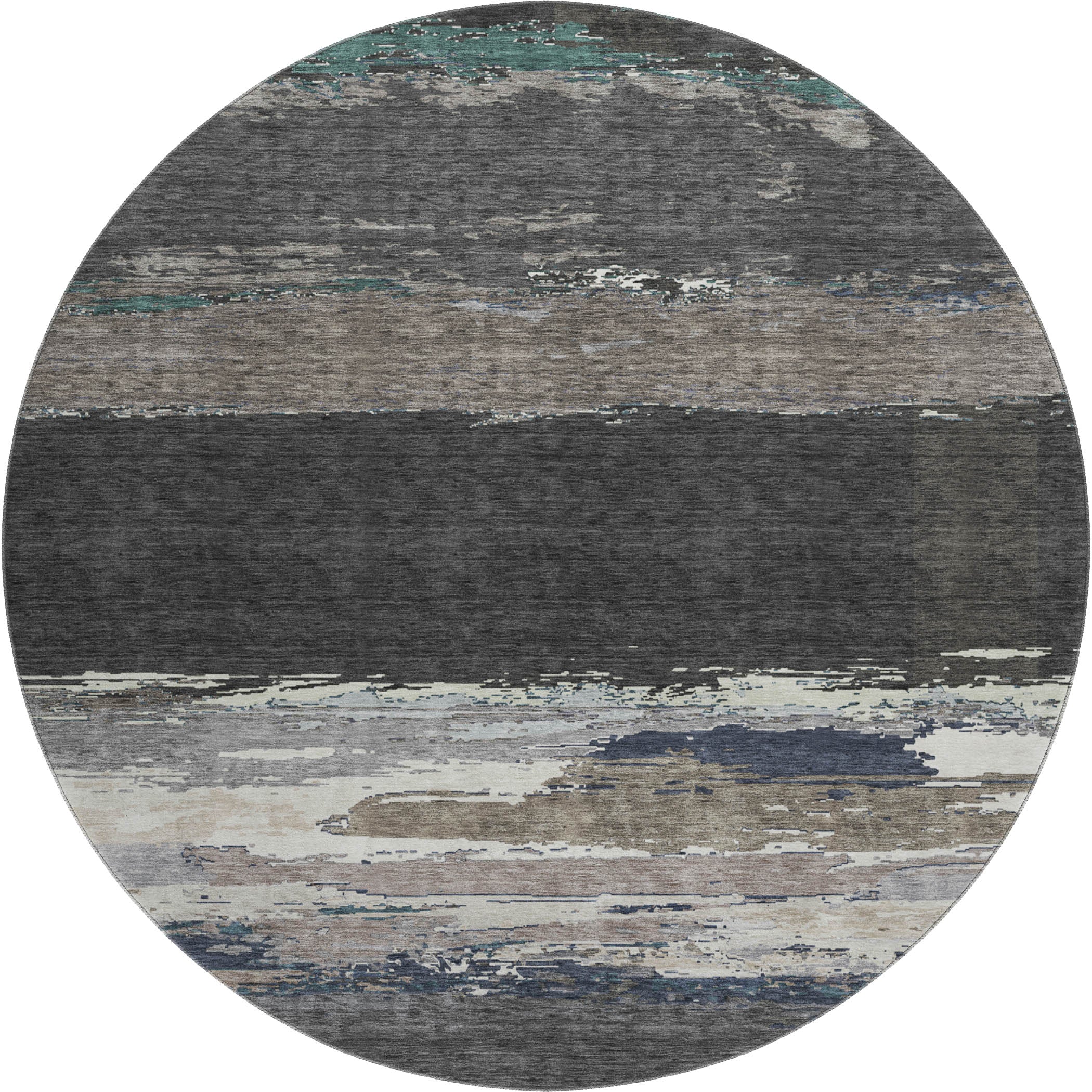Luxury Washable Indoor/Outdoor Transitional TV8 Black Rug 8' x 8' #shape_Round