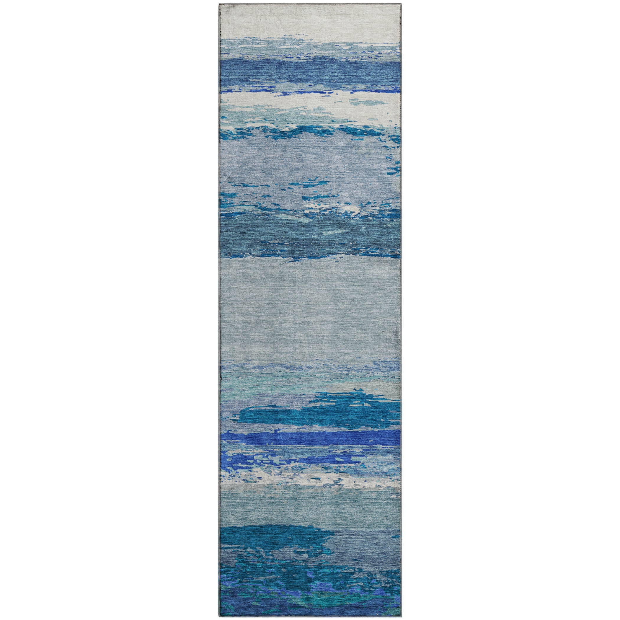 Luxury Washable Indoor/Outdoor Transitional TV8 Blue Rug 2'3" x 7'6" #shape_Runner