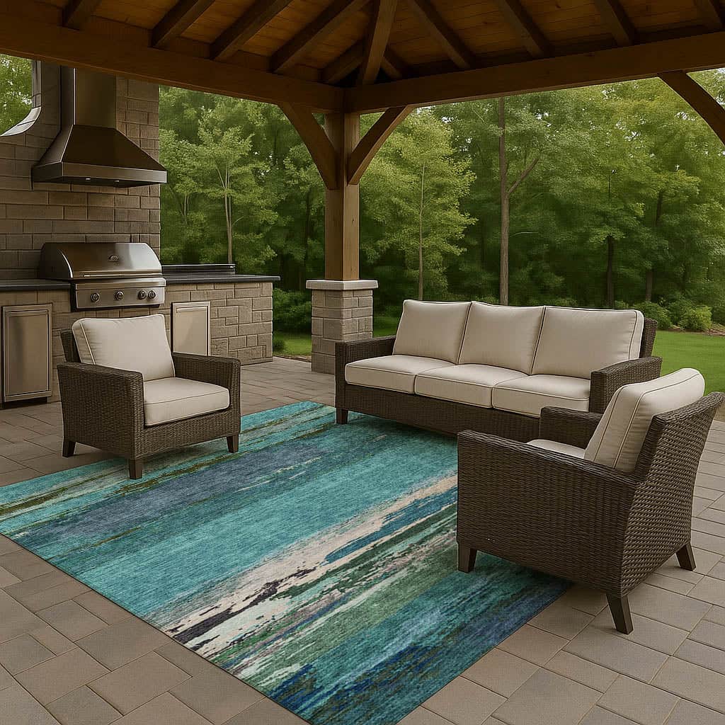 Luxury Washable Indoor/Outdoor Transitional TV8 Teal Rug 1'8" x 2'6" #shape_Rectangle