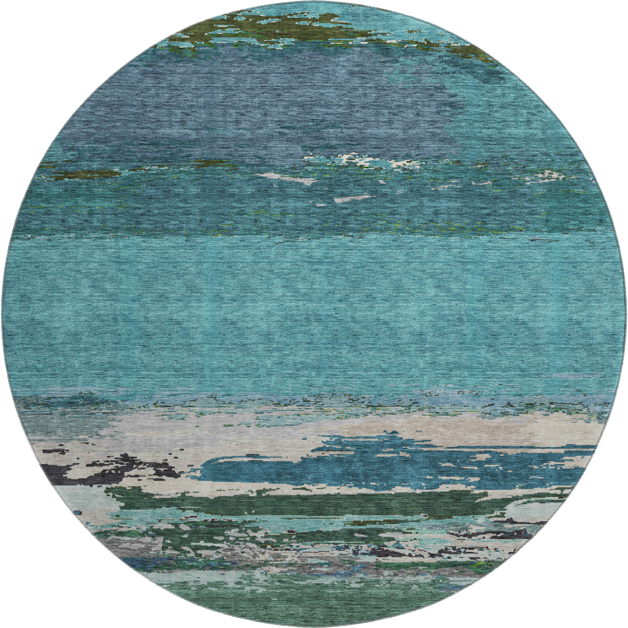 Luxury Washable Indoor/Outdoor Transitional TV8 Teal Rug 8' x 8' #shape_Round