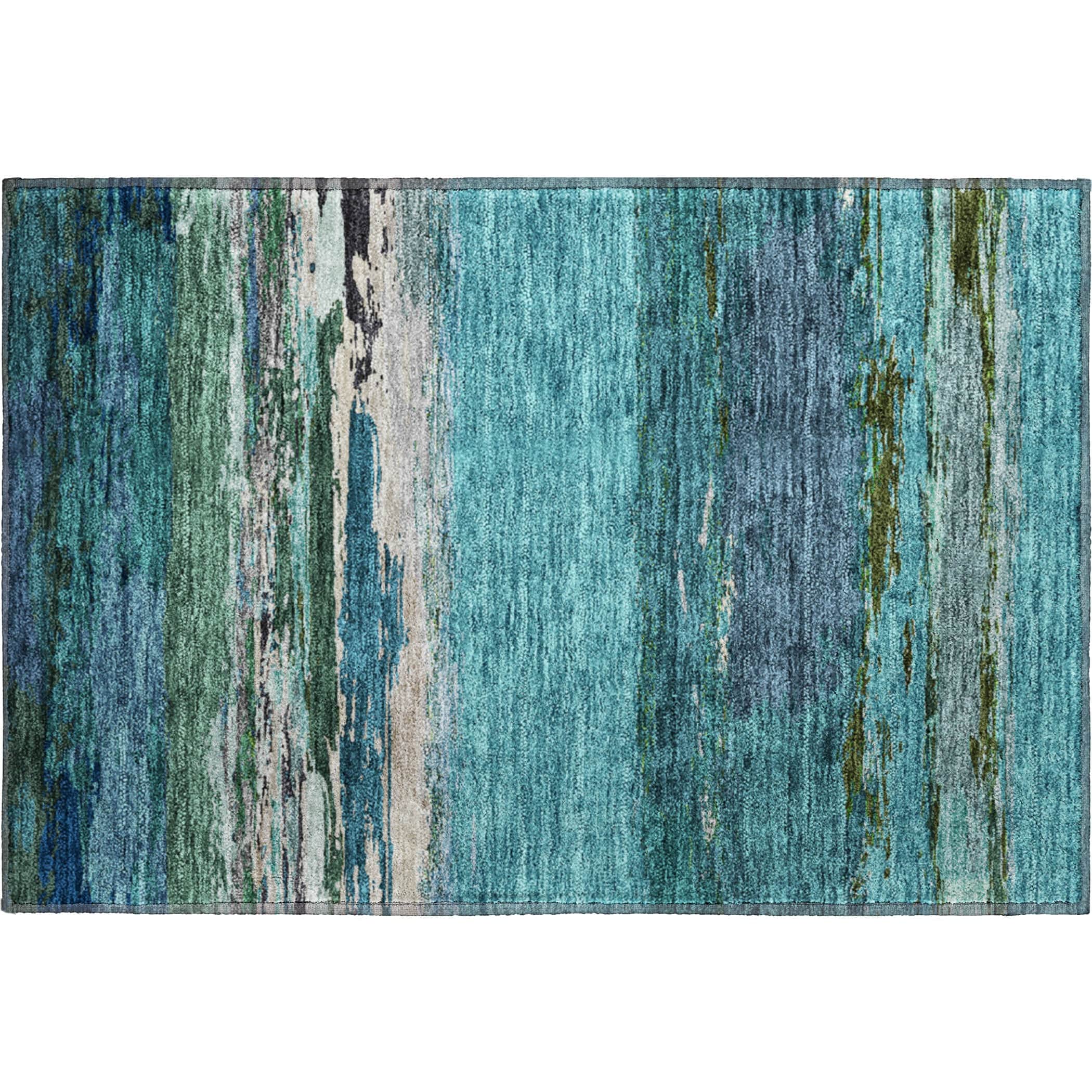 Luxury Washable Indoor/Outdoor Transitional TV8 Teal Rug 1'8" x 2'6" #shape_Rectangle
