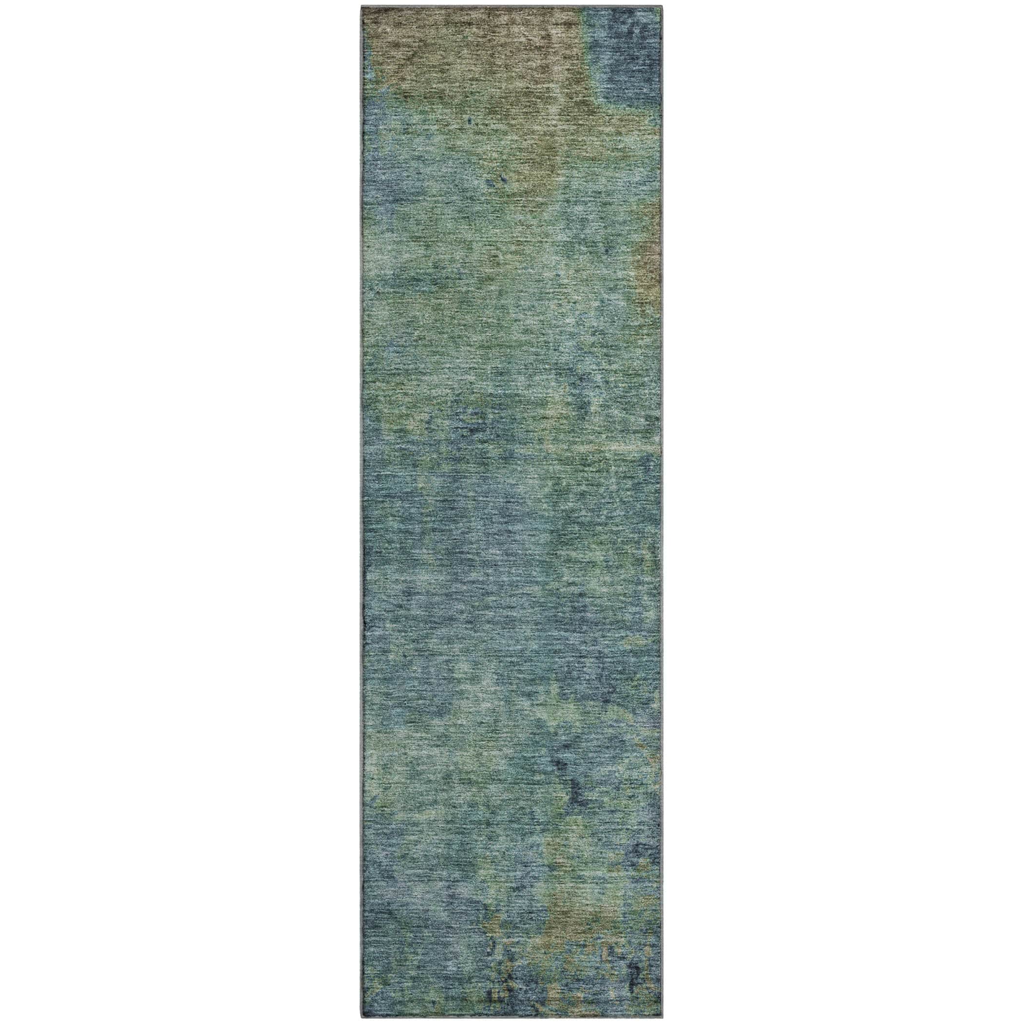 Luxury Washable Indoor/Outdoor Transitional TV9 Blue Rug 2'3" x 7'6" #shape_Runner