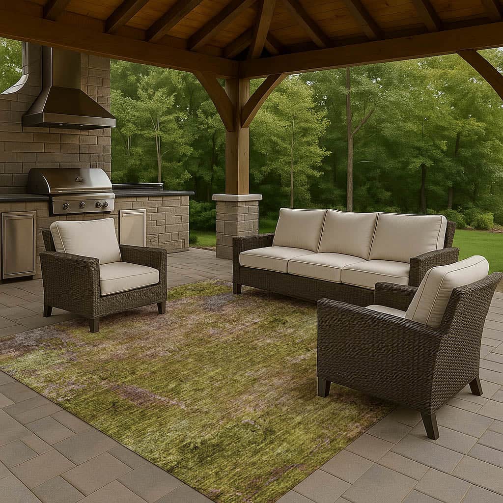 Luxury Washable Indoor/Outdoor Transitional TV9 Green Rug 1'8" x 2'6" #shape_Rectangle