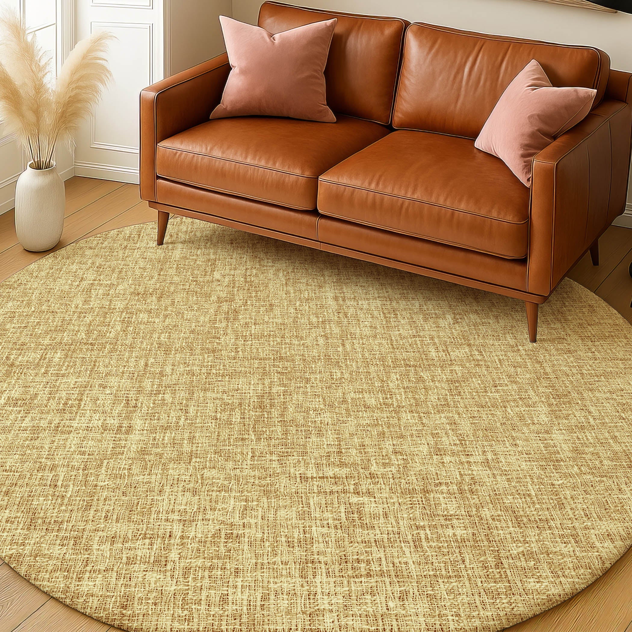 Luxury Washable Transitional VY1 Gold Rug 8' x 8' #shape_Round