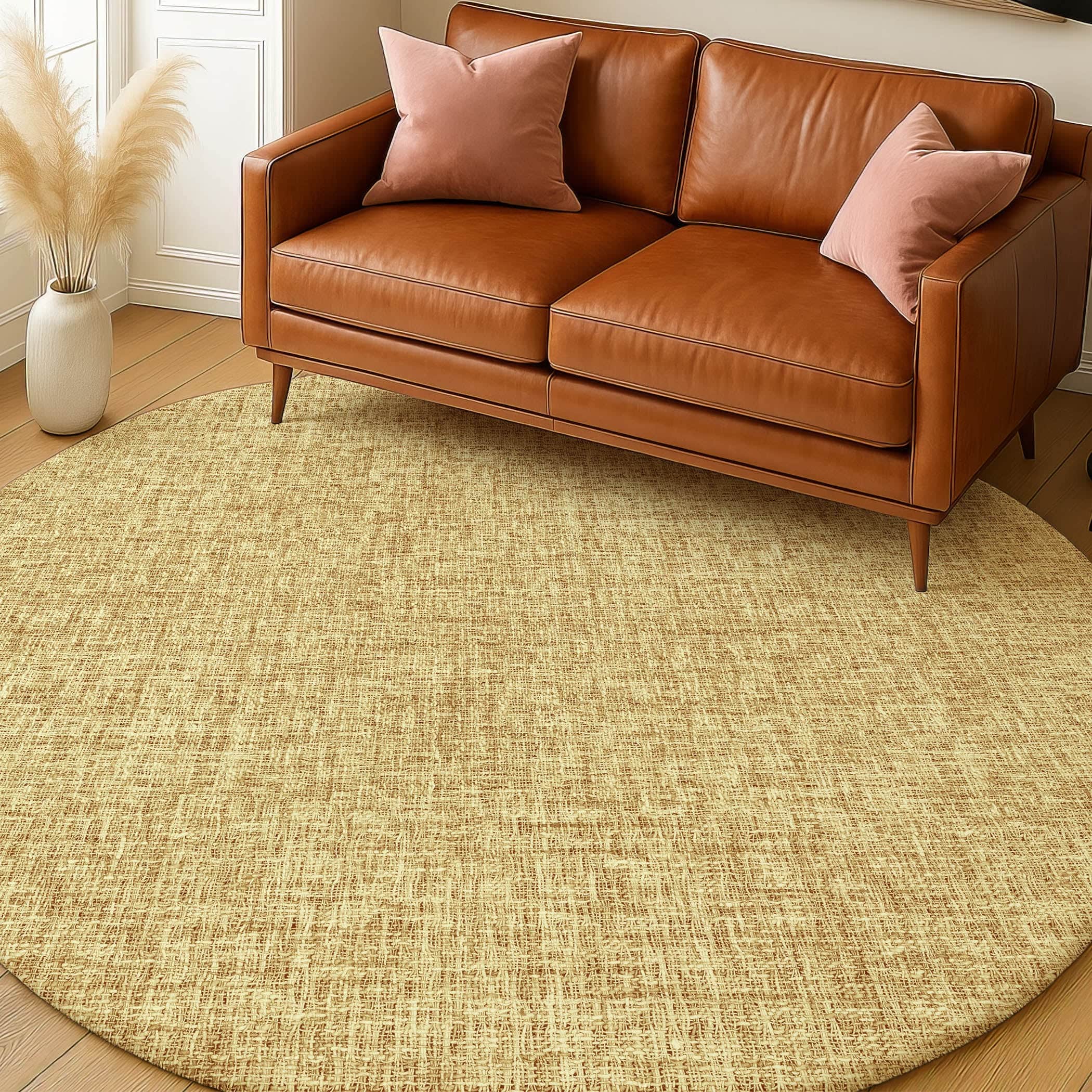Luxury Washable Transitional VY1 Gold Rug 8' x 8' #shape_Round