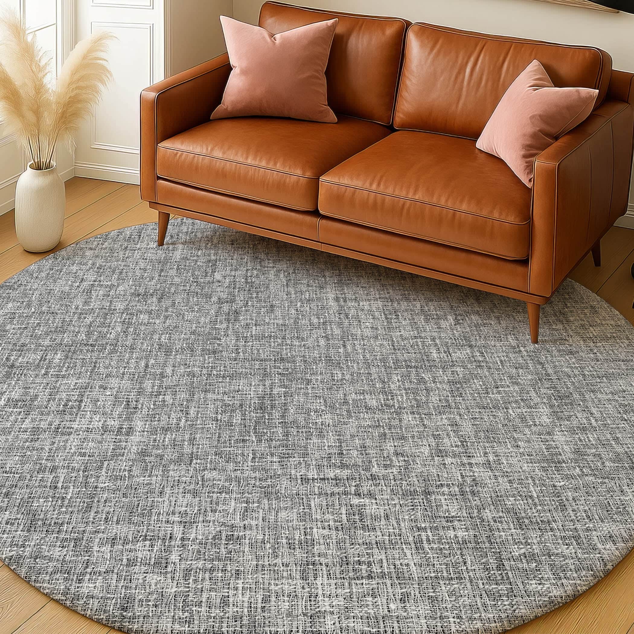 Luxury Washable Transitional VY1 Gray Rug 8' x 8' #shape_Round