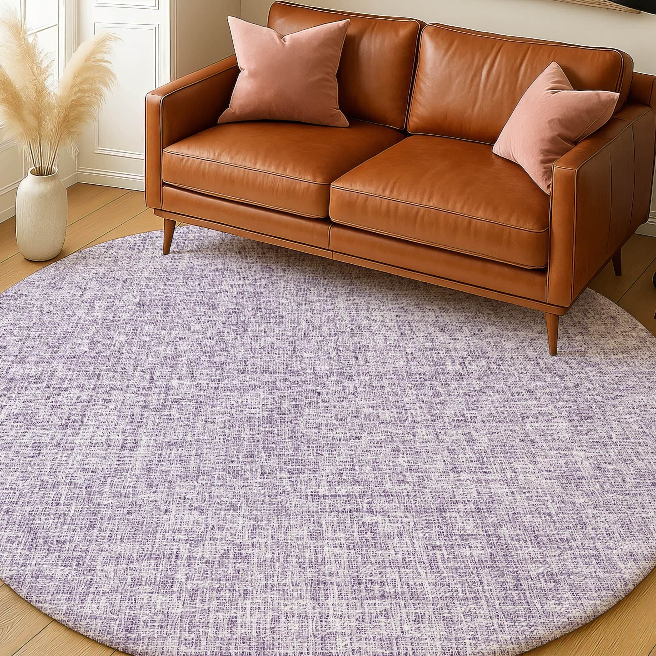 Luxury Washable Transitional VY1 Lavender Purple Rug 8' x 8' #shape_Round