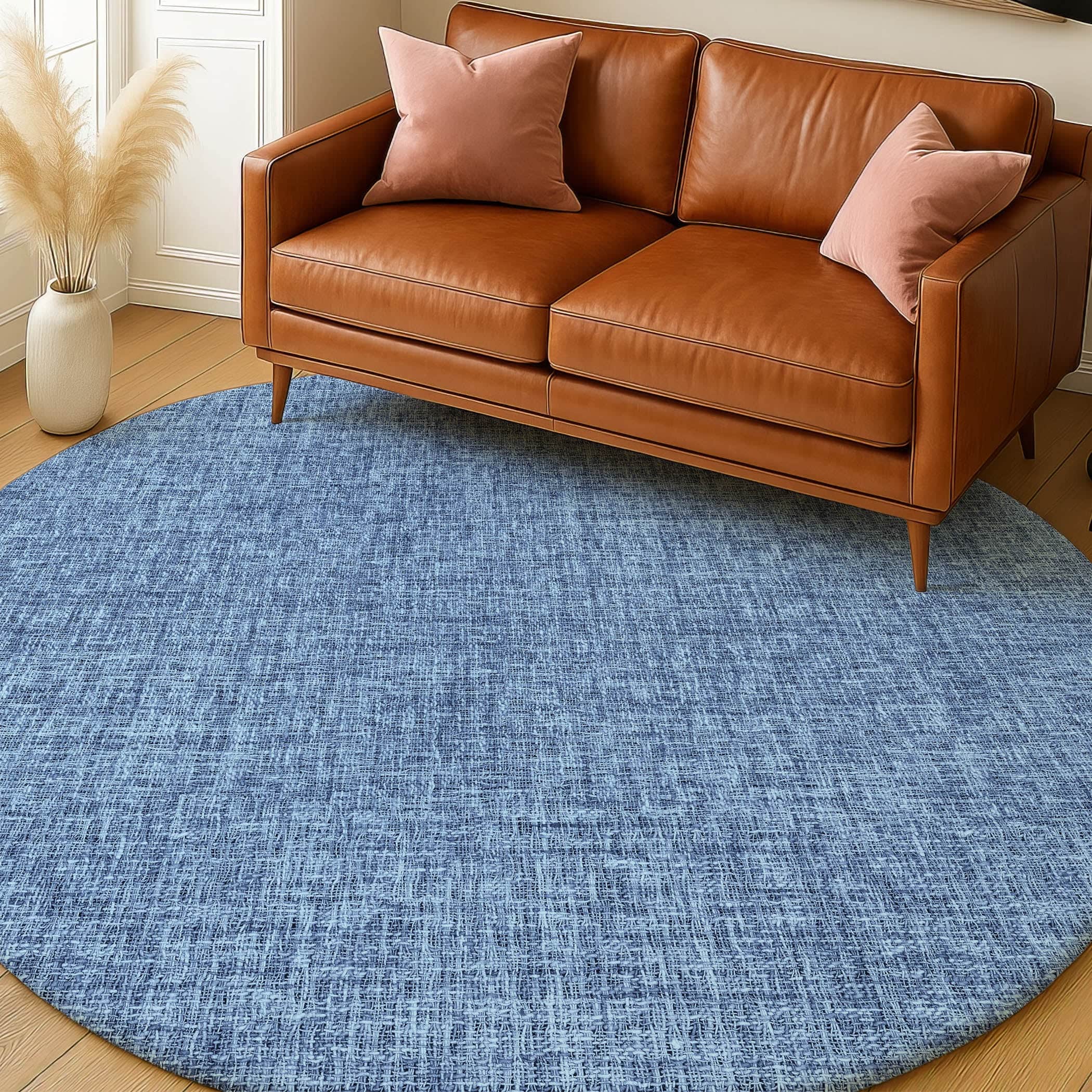 Luxury Washable Transitional VY1 Navy Blue Rug 8' x 8' #shape_Round
