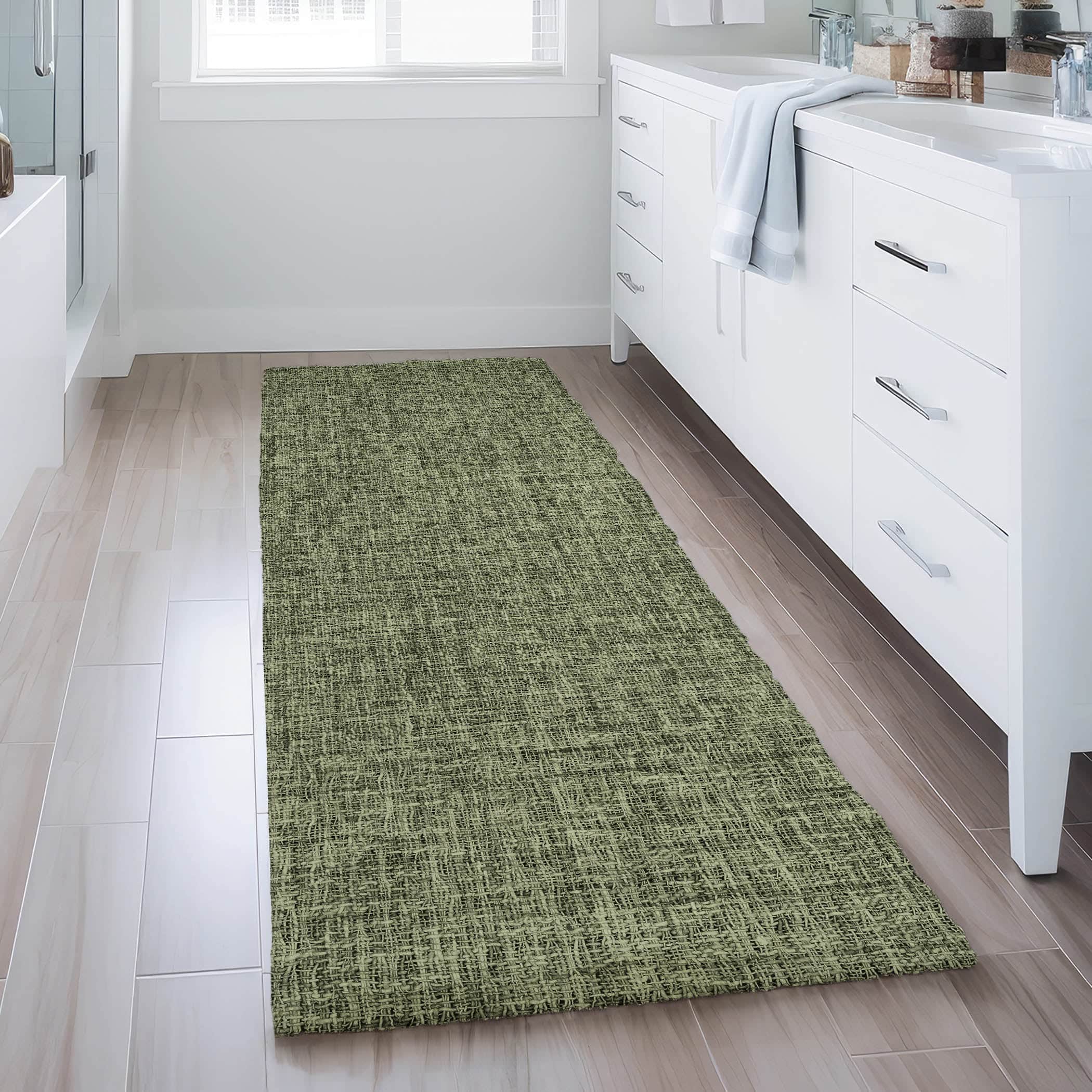 Luxury Washable Transitional VY1 Olive Green Rug 2'3" x 7'6" #shape_Runner