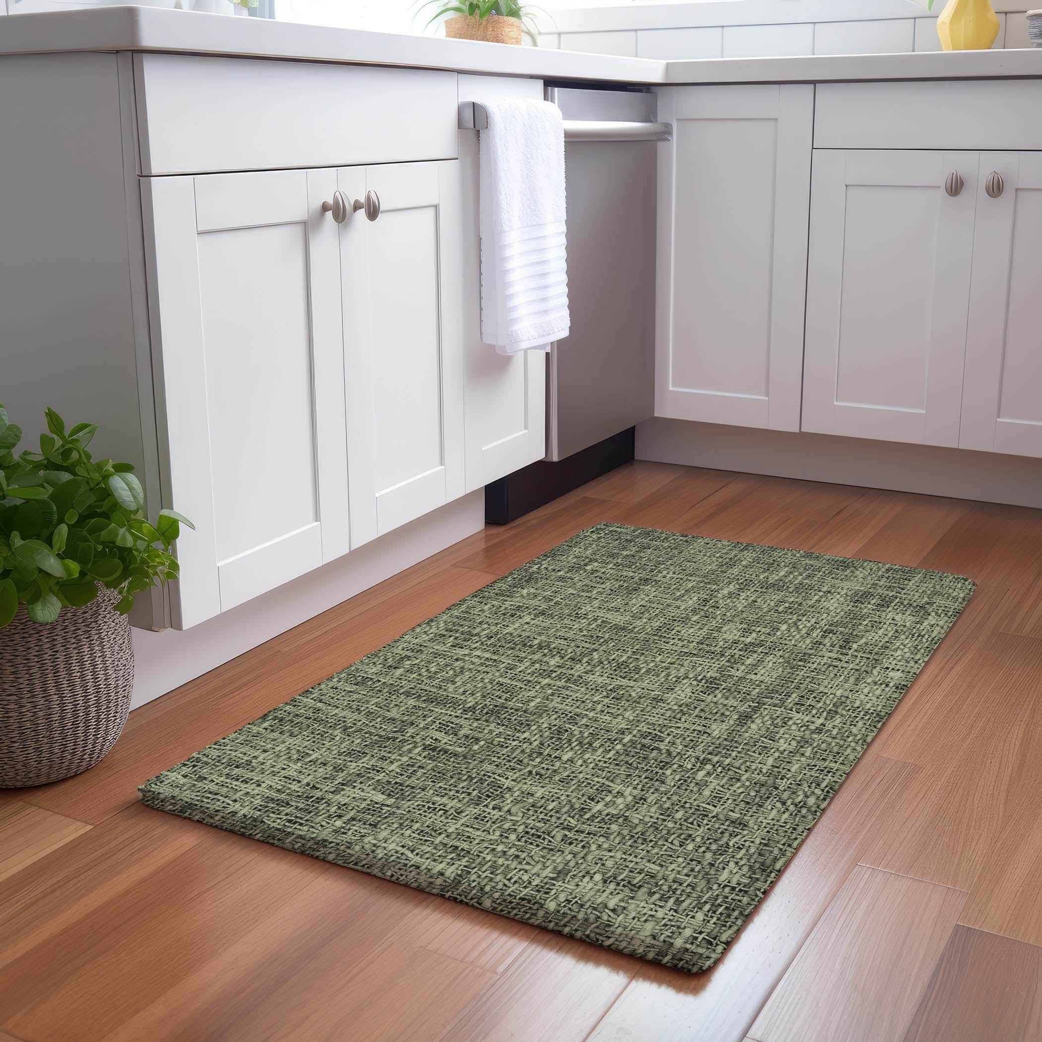 Luxury Washable Transitional VY1 Olive Green Rug 1'8" x 2'6" #shape_Rectangle