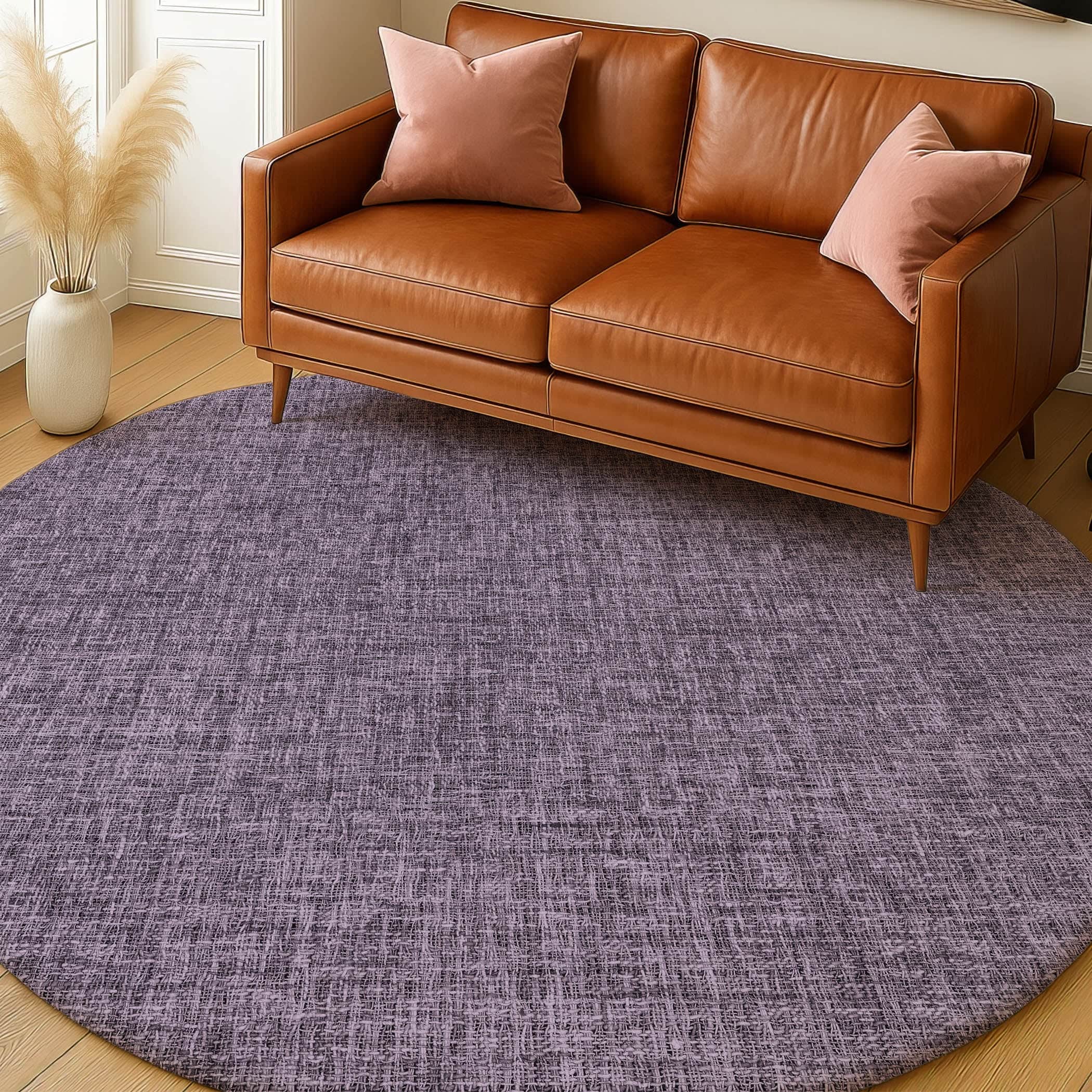 Luxury Washable Transitional VY1 Plum Purple Rug 8' x 8' #shape_Round