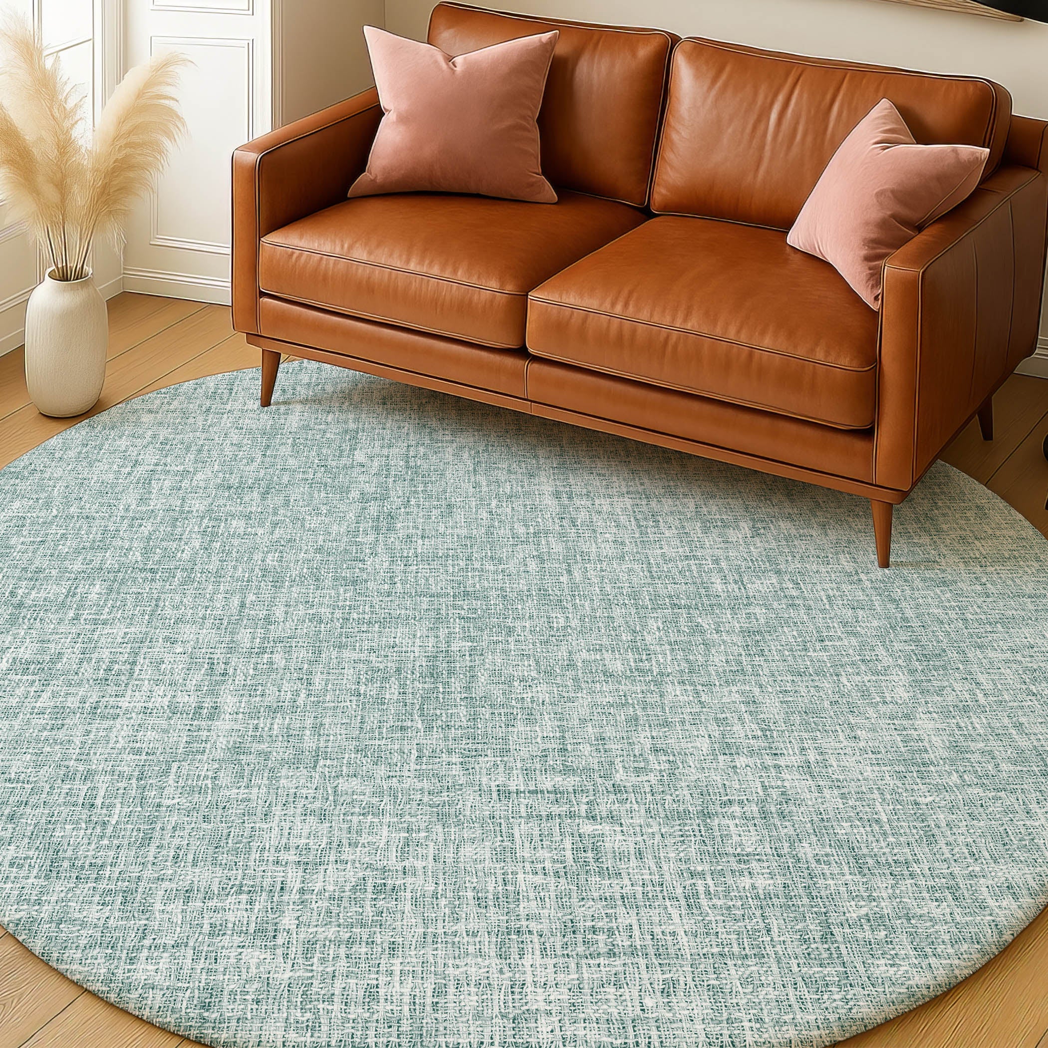 Luxury Washable Transitional VY1 Seafoam Blue Rug 8' x 8' #shape_Round