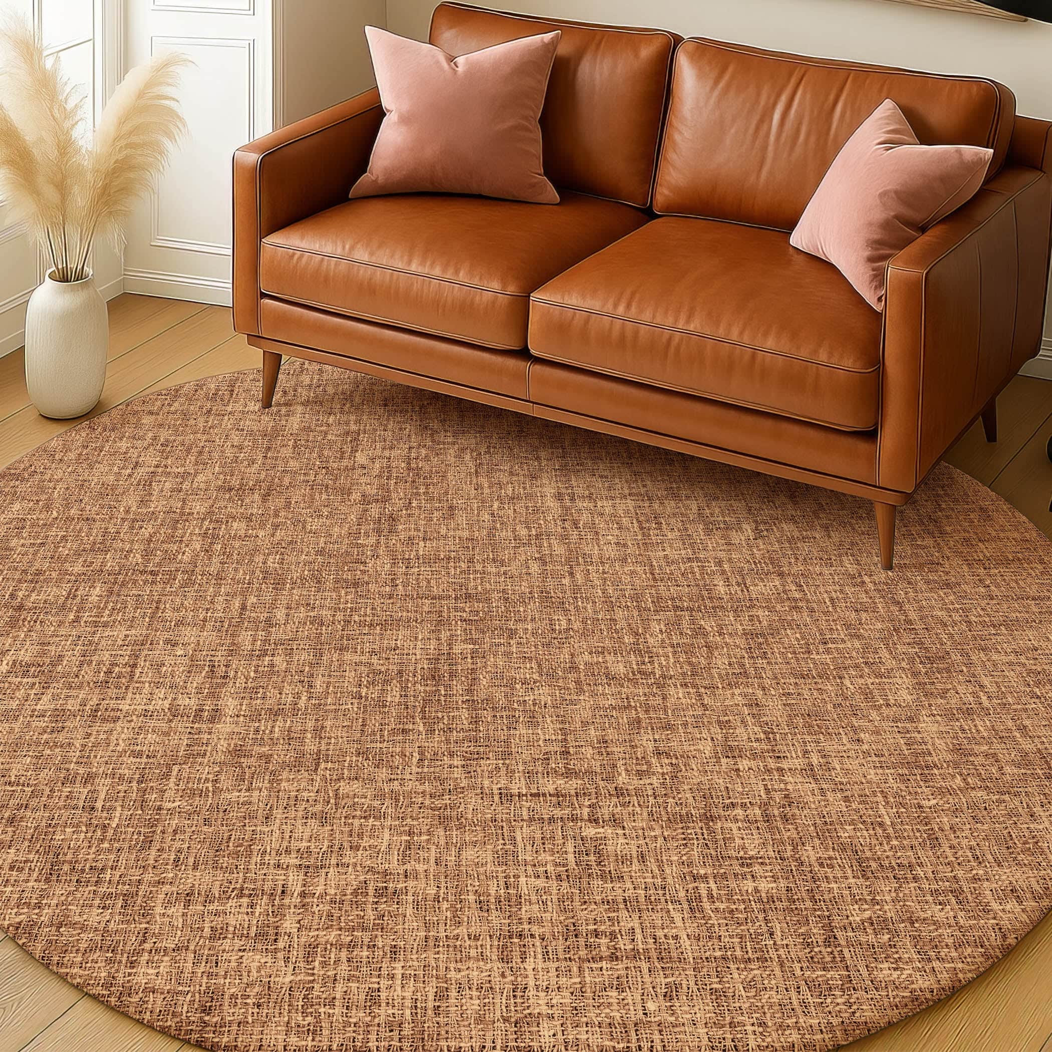 Luxury Washable Transitional VY1 Spice Orange Rug 8' x 8' #shape_Round