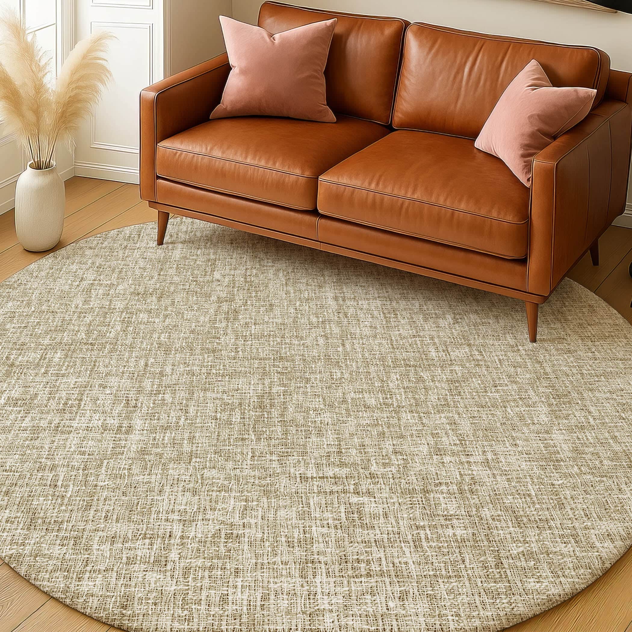 Luxury Washable Transitional VY1 Walnut Gold Rug 8' x 8' #shape_Round