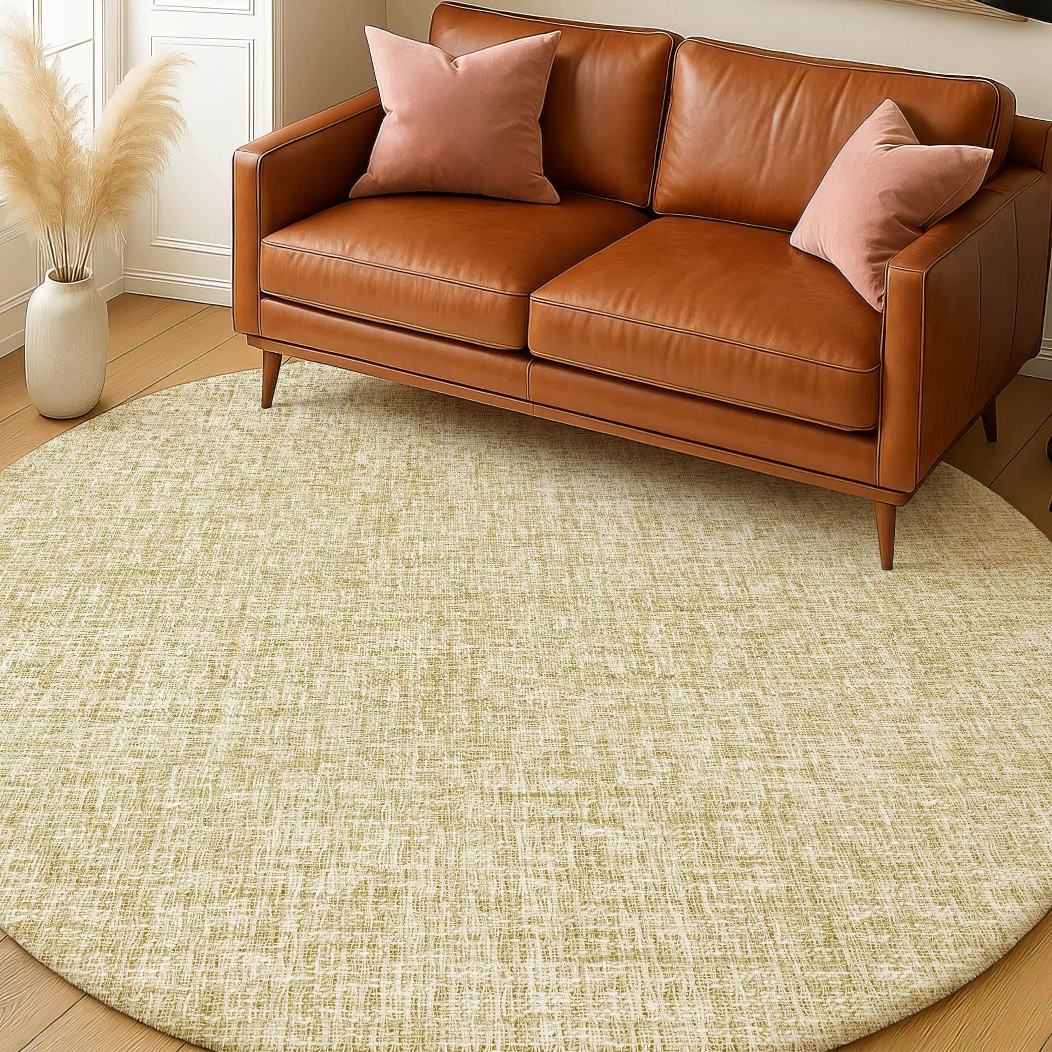 Luxury Washable Transitional VY1 Wheat Gold Rug 8' x 8' #shape_Round