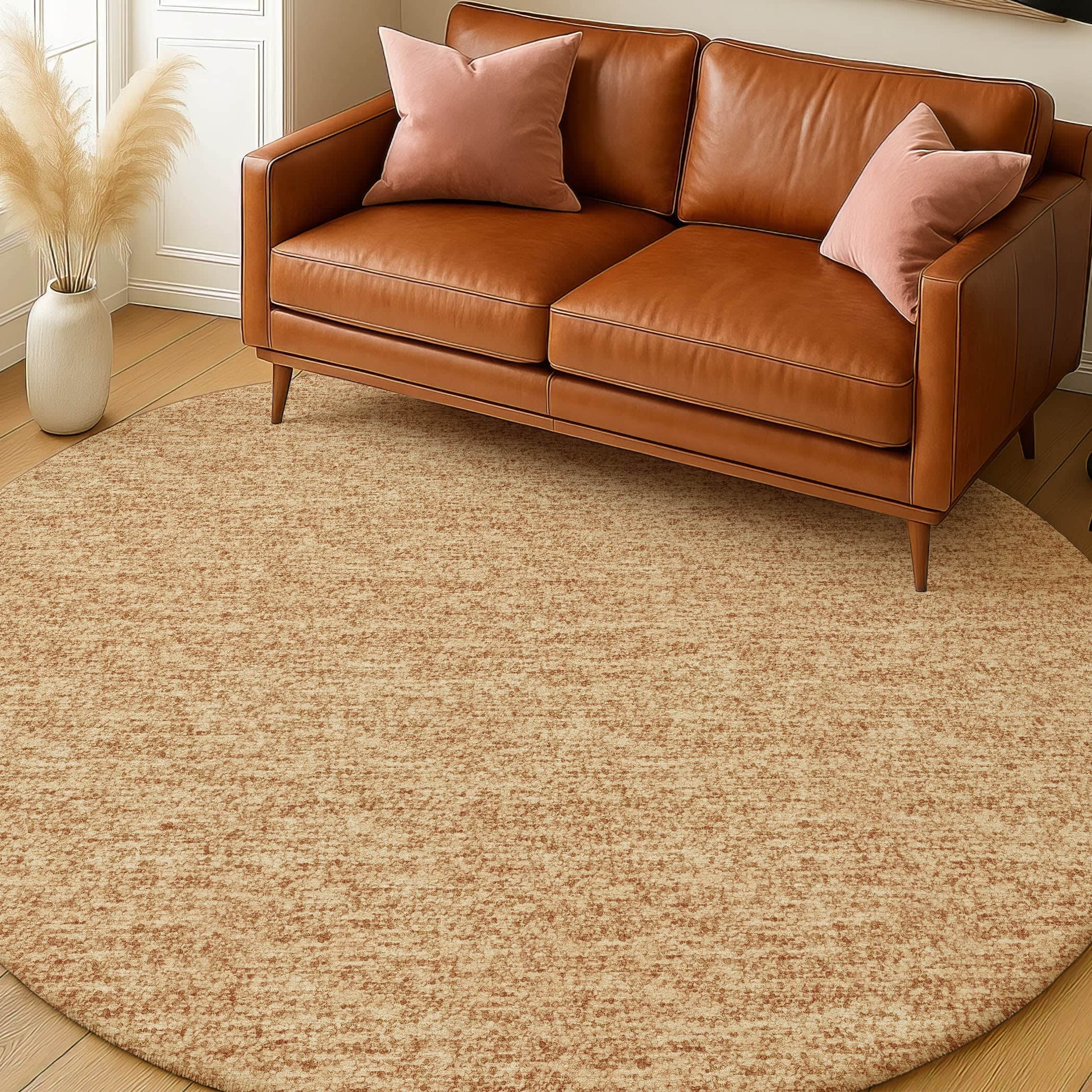 Luxury Washable Transitional VY2 Copper Orange Rug 8' x 8' #shape_Round